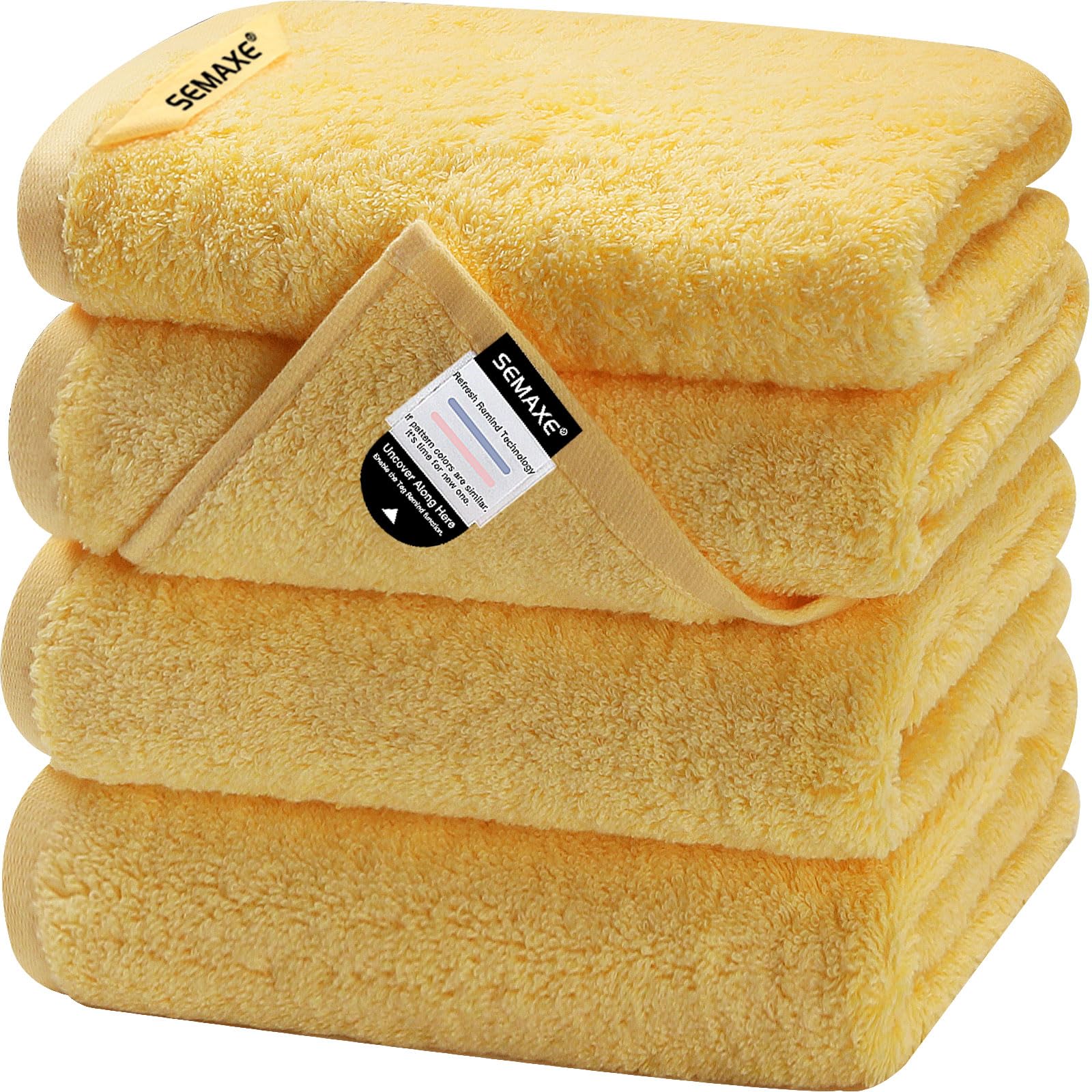 SEMAXE Hand Towel for Bathroom  Soft and Highly Absorbent Towel  100% Cotton Yellow Towel  Hotel & Spa Quality  16?x 27?  4 Pack