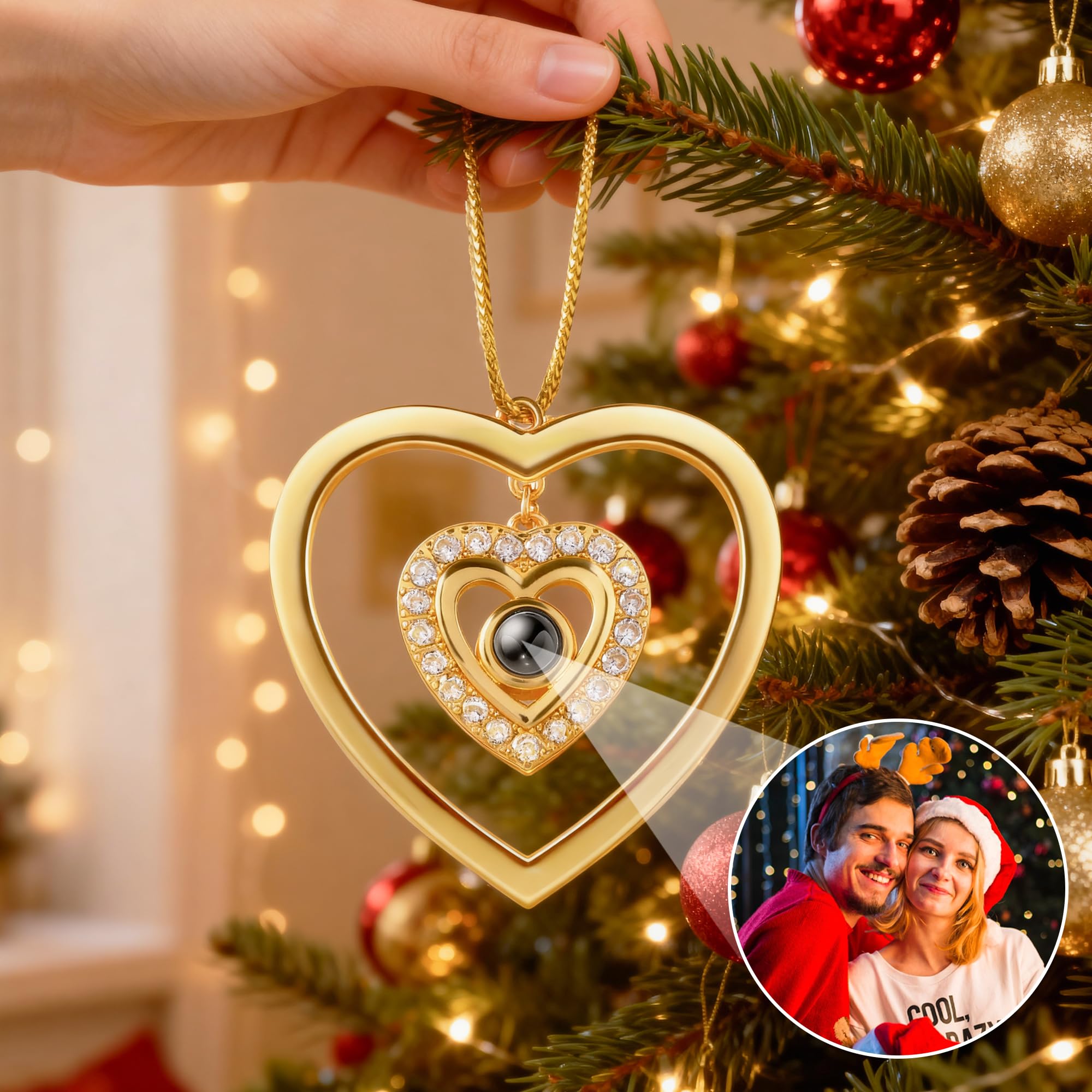 Easycosy Personalized Photo Ornament for Christmas Tree, Custom Projection Drop Pendant with Picture Inside, Memorial Decoration