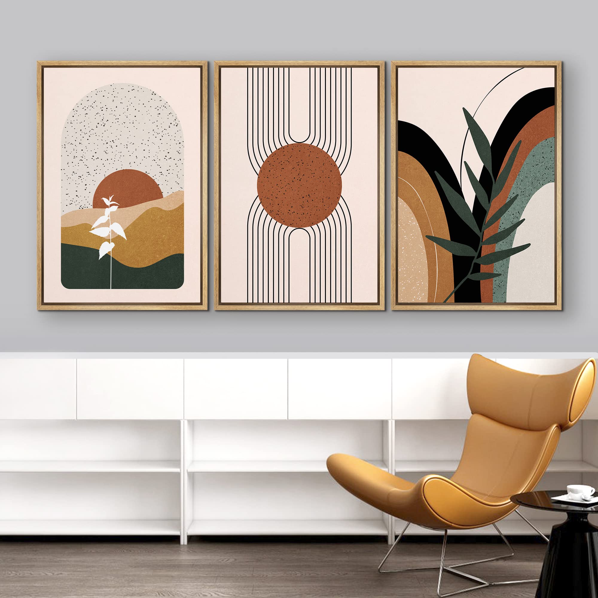 Idea4Wall Framed Canvas Print Wall Art Set Mid-Century Geometric Tropical Landscape Abstract Shapes Illustrations Minimalism Boh