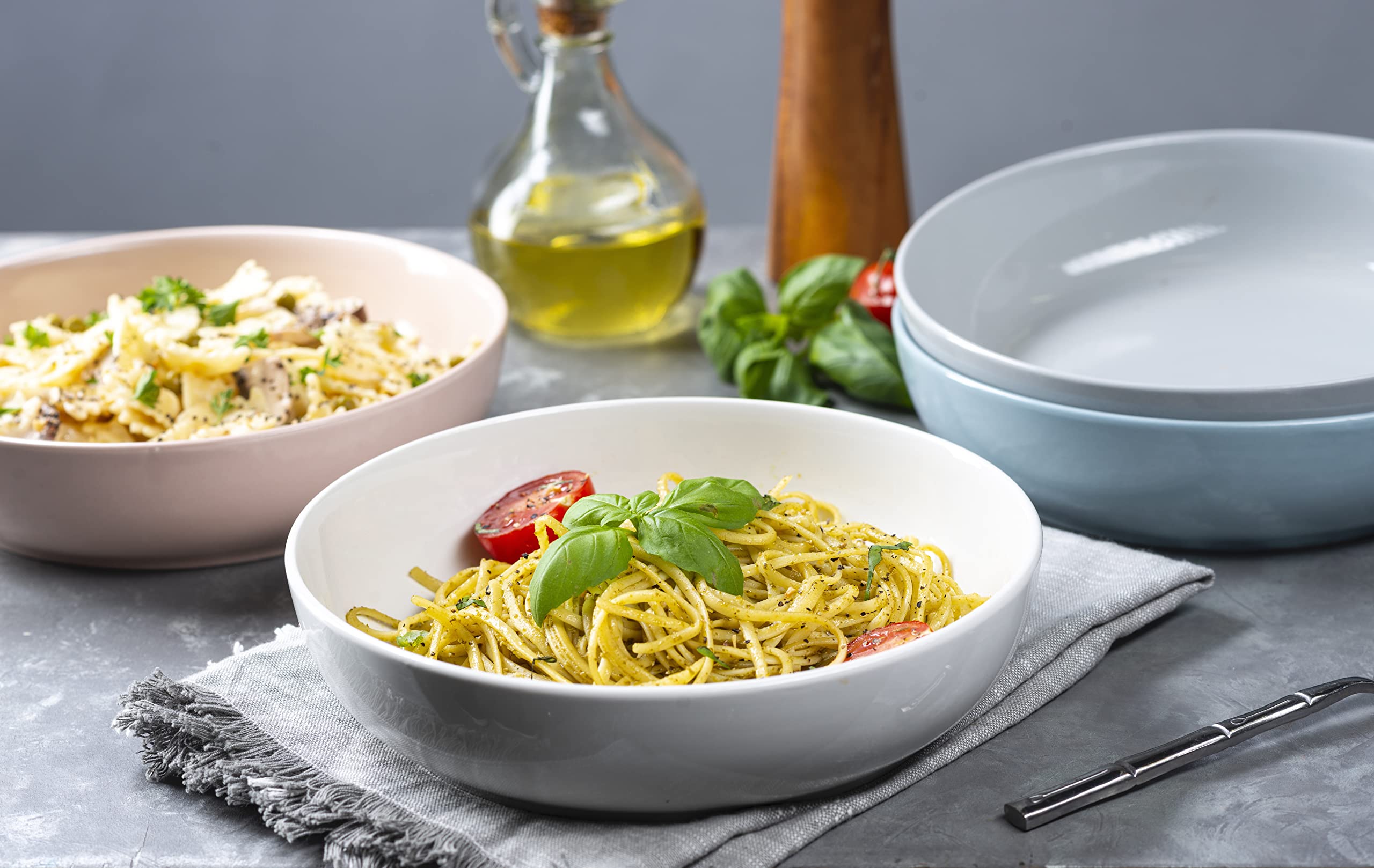 Kook Pasta Bowl, Salad Bowls, Bowls, Serving Bowls, Soup, Ceramic, Large Capacity, Microwave & Dishwasher Safe, Set Of 4, 40 Oz,