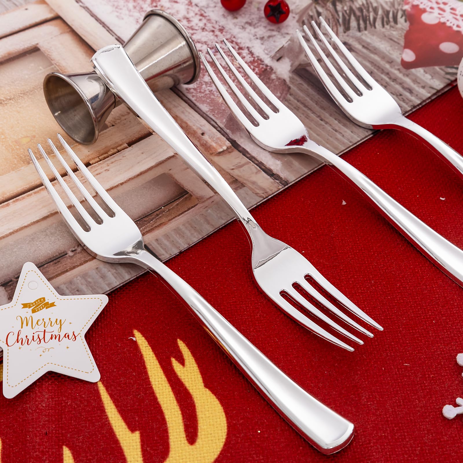 Liacere 200 Pack Silver Plastic Forks - 7.4 Inch Heavy Duty Plastic Forks - Heavyweight Silver Disposable Forks - Silver Plastic