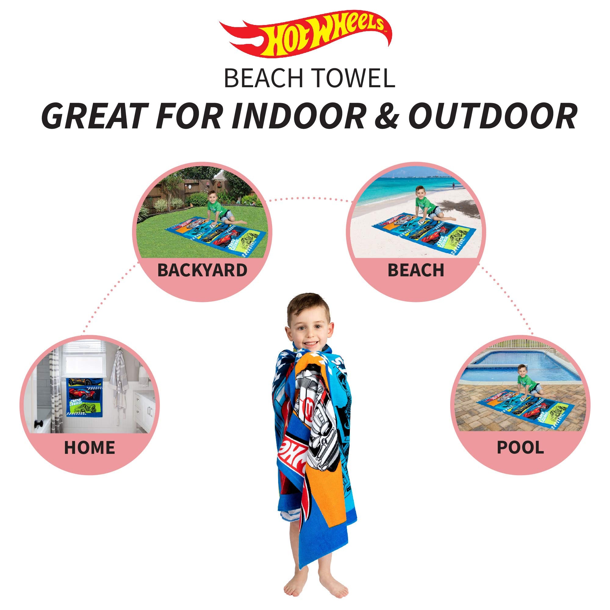 Franco Kids Super Soft Cotton Bath/Pool/Beach Towel  58 In x 28 In  Hot Wheels