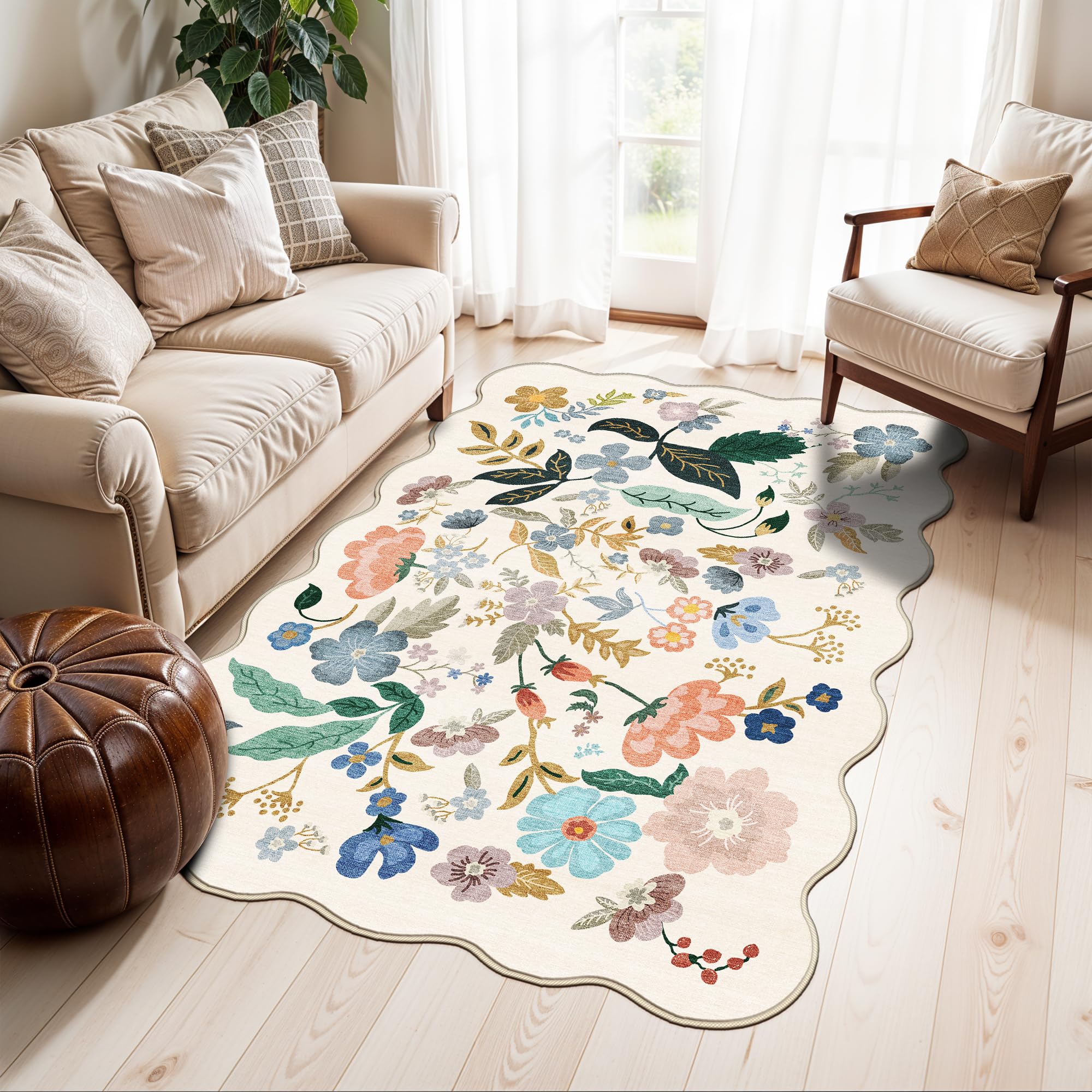 Washable 3x5 Entryway Area Rugs: Ultra Soft Floral Carpet for Kitchen Nursery Indoor Light-Weight Doormat Anti-Slip Elegance Rug