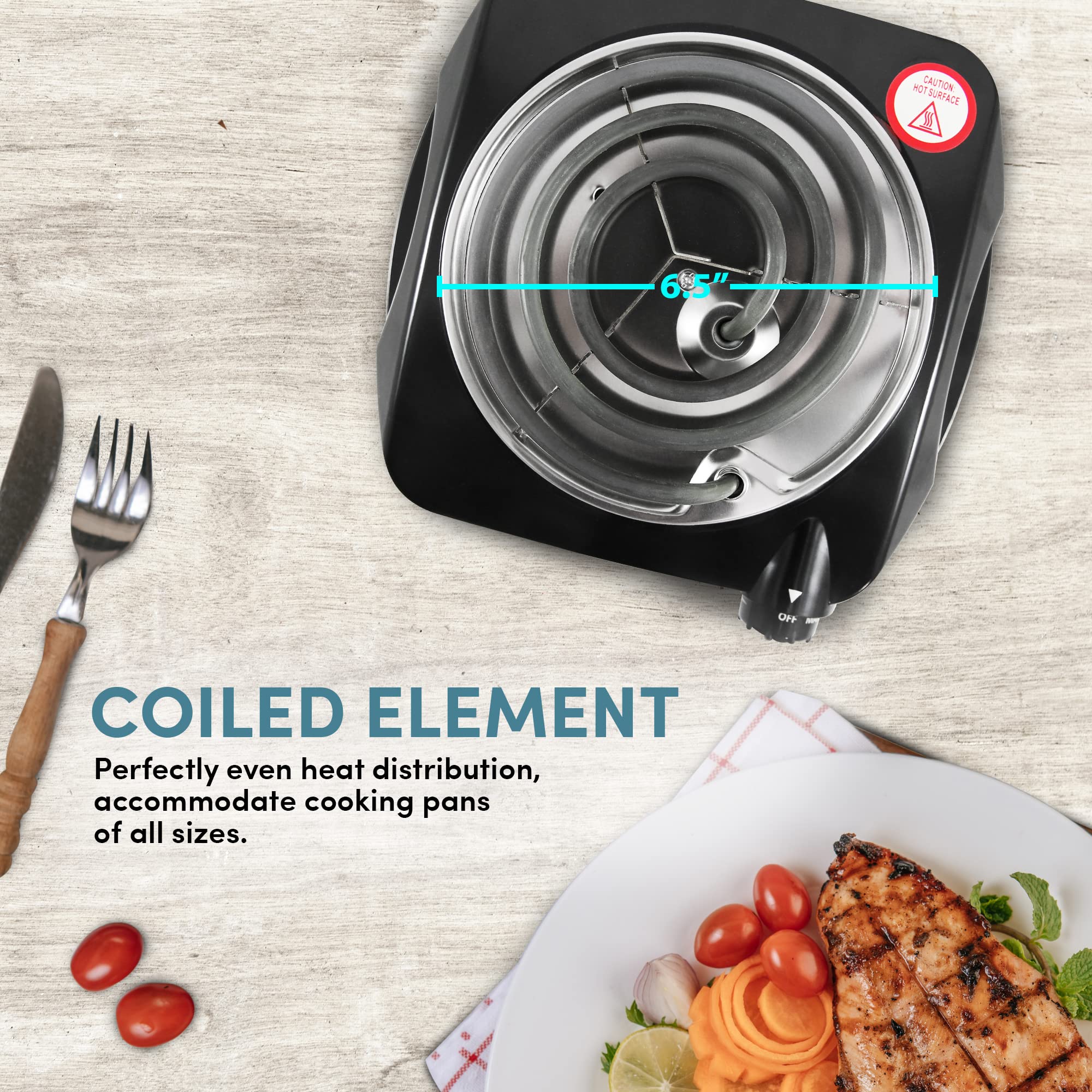 Elite Gourmet Esb301C Countertop Single Coiled Burner, 1100 Watts Electric Hot Plate, Temperature Controls, Power Indicator Ligh