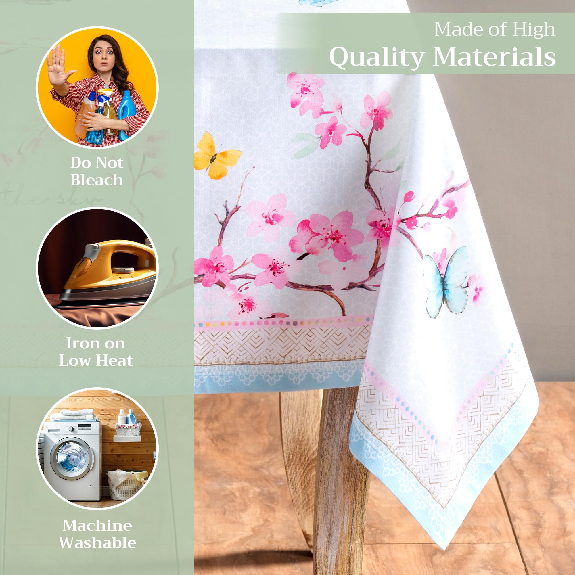 Maison d Hermine Table Cloth Rectangle Table 100% Cotton 70 x 120 Inches Tablecloth Reusable Decorative for Dining Room, Farmho