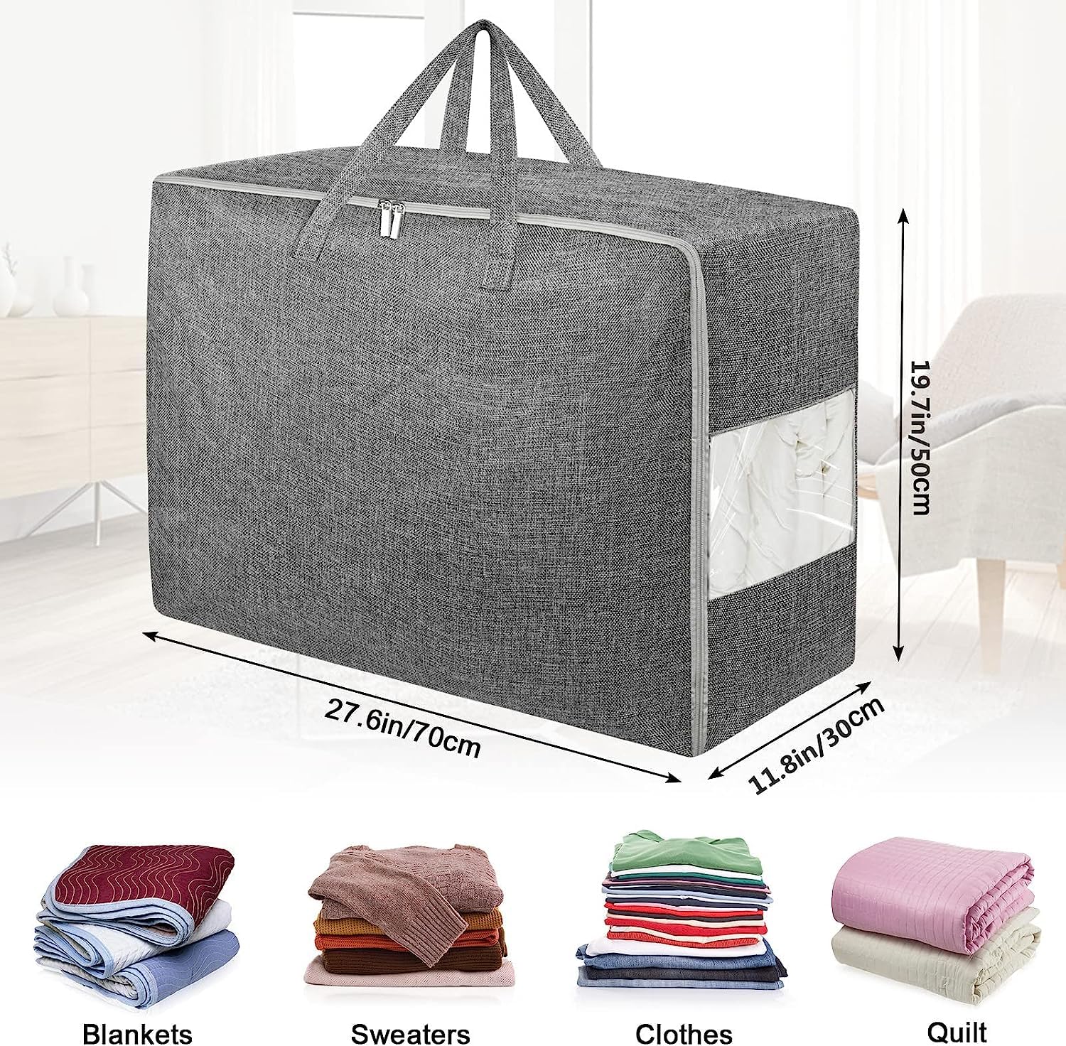 105L Extra Large Storage Bags, Folding Moving Comforter Blanket Storage Bags Closet Organizers and Storage Containers for Clothe