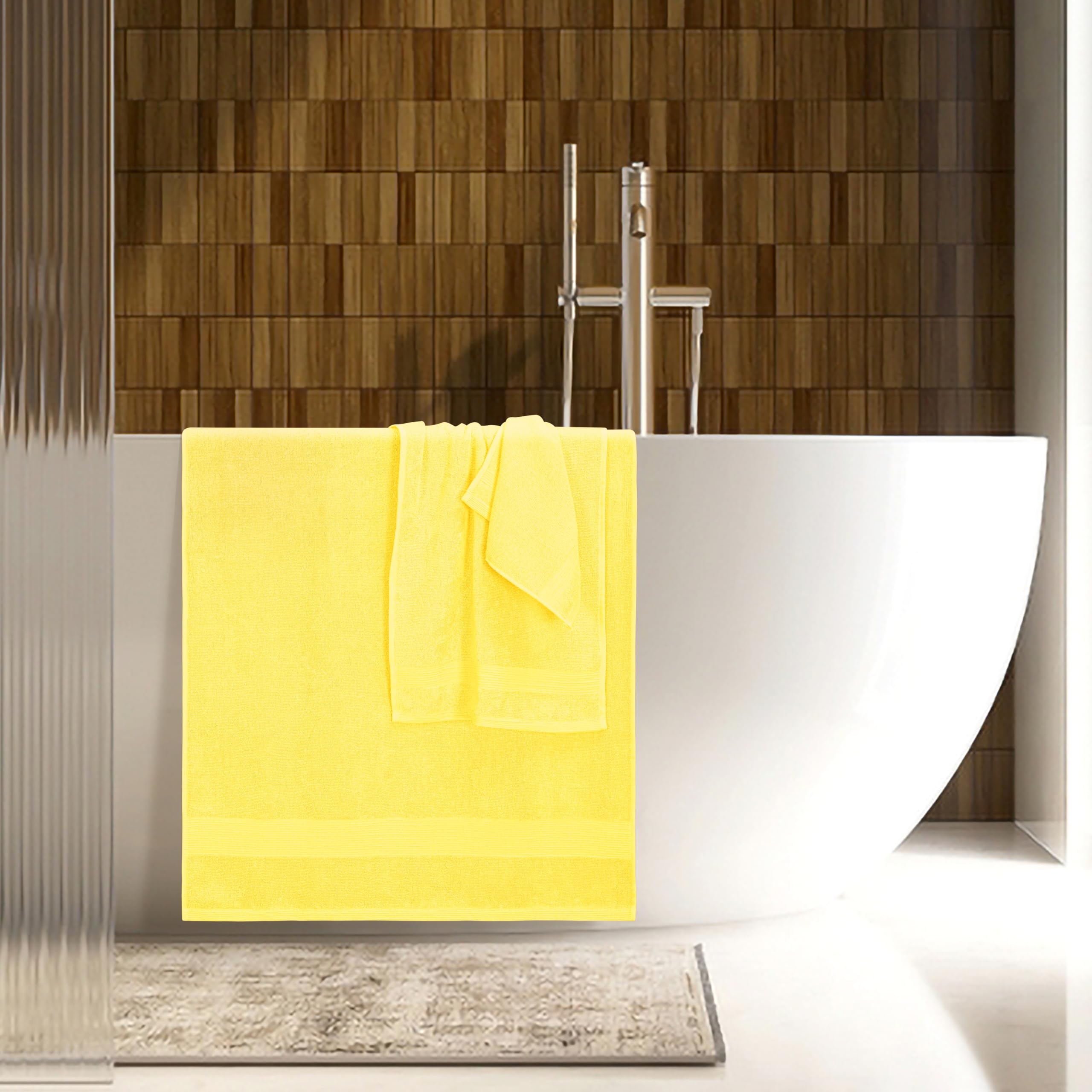 Belizzi Home 8 Piece Towel Set 100% Ring Spun Cotton  2 Bath Towels 27x54  2 Hand Towels 16x28 and 4 Washcloths 13x13 - Ultra Soft Highly Absorbent Machine Washable Hotel Spa Quality - Lime Yellow