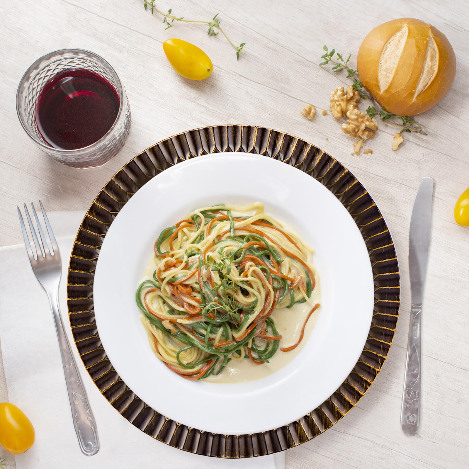 Kazozobi 13'' Black Chargers For Dinner Plates, Decorative Charger Plates, Plastic Charger & Service Plate 6 Pack Table Setting