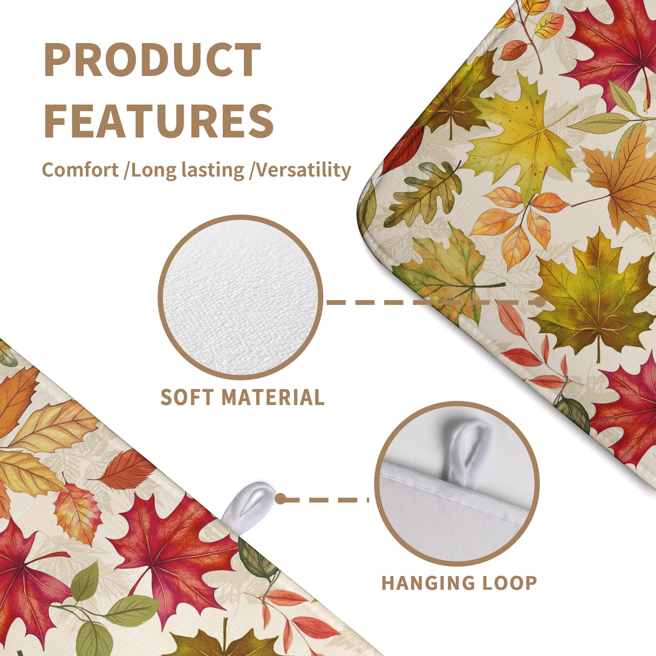 Wnoesat Fall Maple Leaves Dish Drying Mat for Kitchen Counter 18 x 24 Inch Autumn Thanksgiving Absorbent Reversible Microfiber D