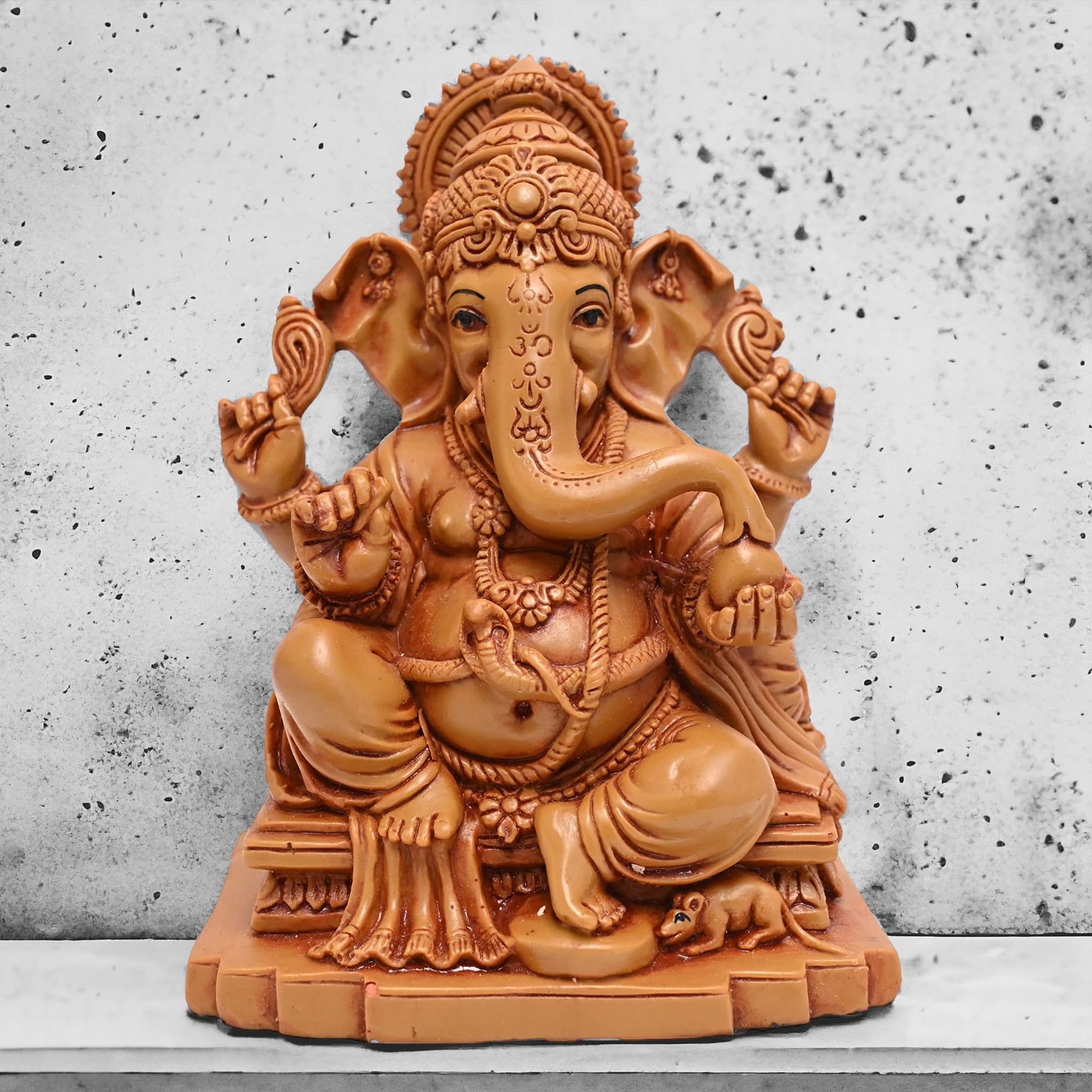 KariGhar Ganesh Ji/Ganpati Bappa 5.5 Inches Idol Perfect For Home/Puja Ghar/Decoration & Gifting (7 X 10 X 14 Cm) D0067, Brown