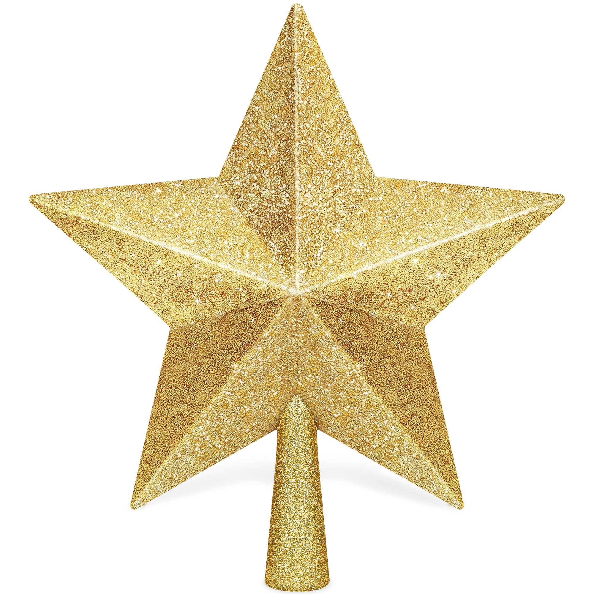 Christmas Tree Topper, 1PCS 10 Gold Glitter Star Tree Topper, Large Xmas Shatterproof Mini Bethlehem Star Tree Topper Decoration