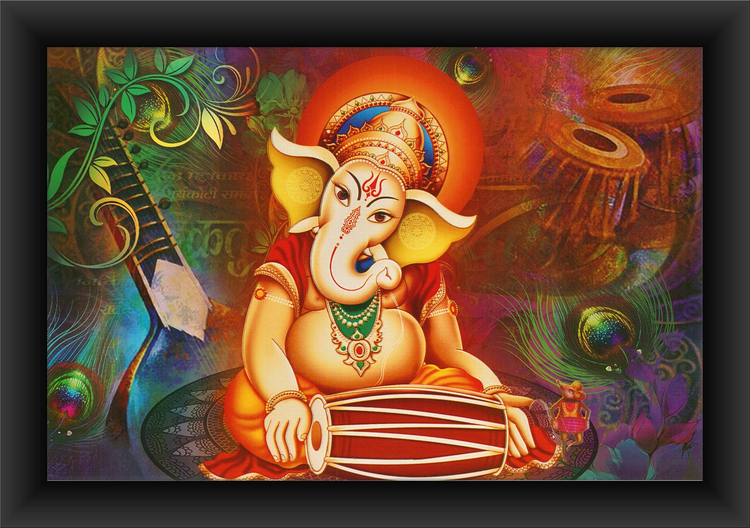Poylaamo, Ganesh Ji Painting Ganesha Framed Wall Painting for Living Room, Bedroom. (Size- 14 X 20 inches) (GA29)