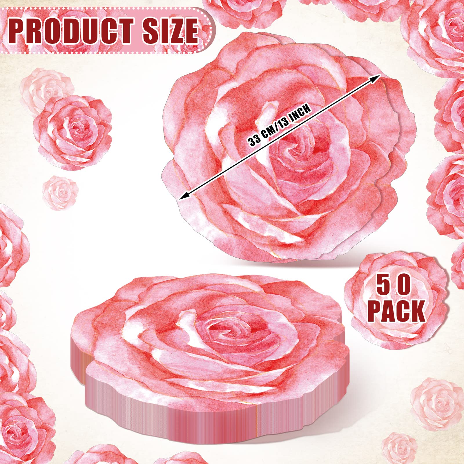 Teling Disposable Table Placemats 13 Inch Pink Flower Paper Placemats For Bridal Baby Shower Birthday Party Supplies Decorations