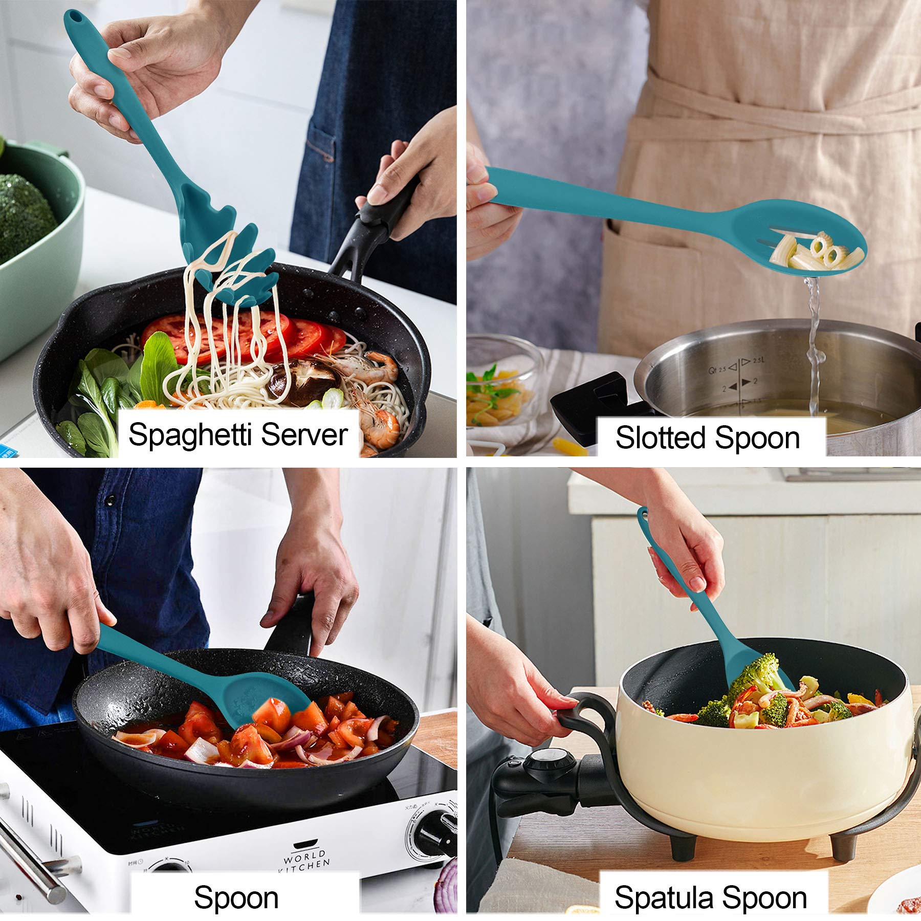 Lianyu 12-Piece Silicone Kitchen Cooking Utensils Set With Holder, Kitchen Tools Include Slotted Spatula Spoon Turner Ladle Tong