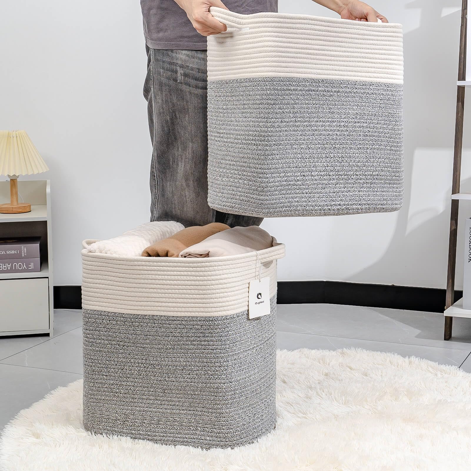 Laughbird Hamper Toy Storage Collapsible Laundry Bin, Medium Fabric Organizer, 2Pack - Silver Gray