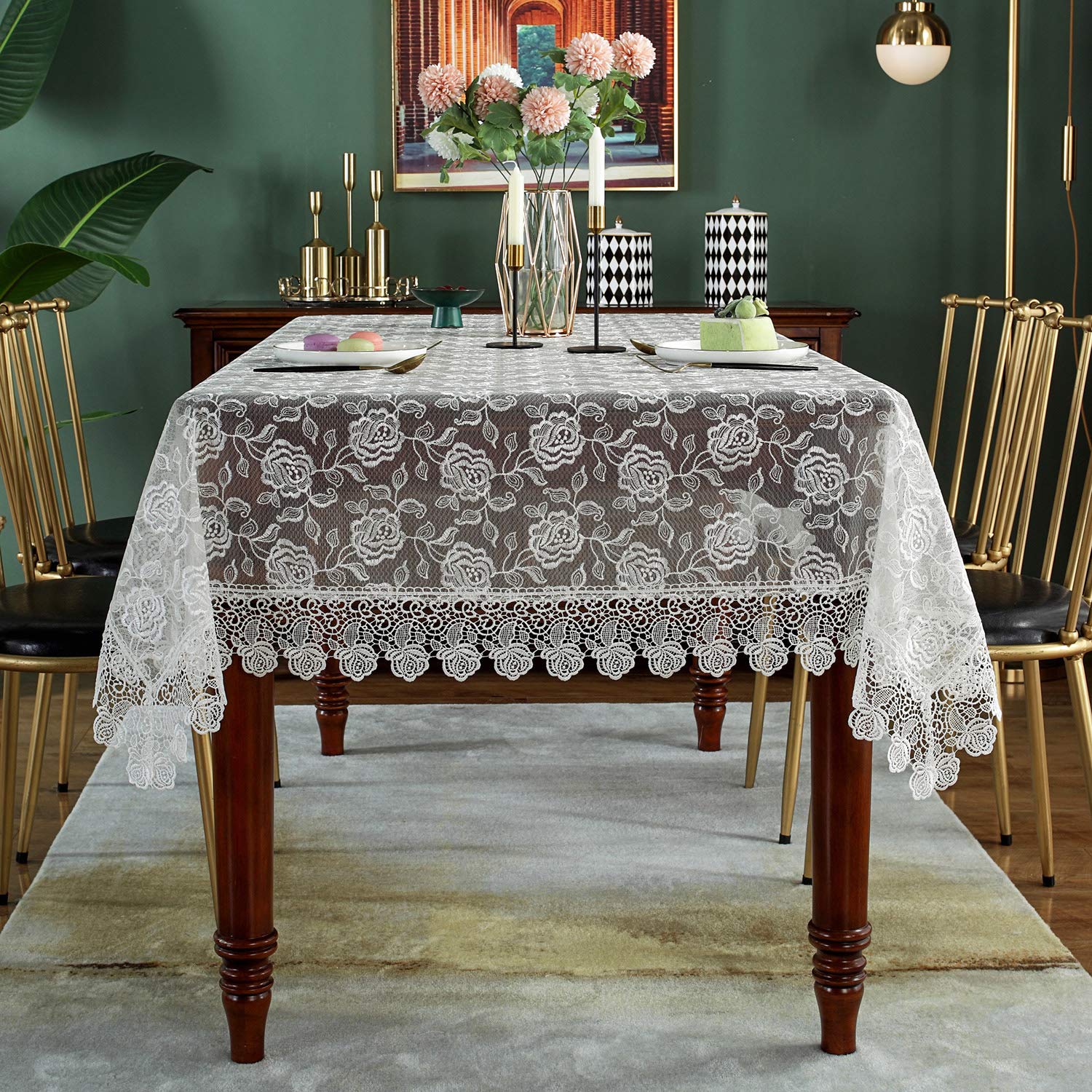 Sutavia Lace Tablecloth Embroidered Lace Table Cover For Square Small Table Classic Dustproof Table Protector For Kitchen Dining