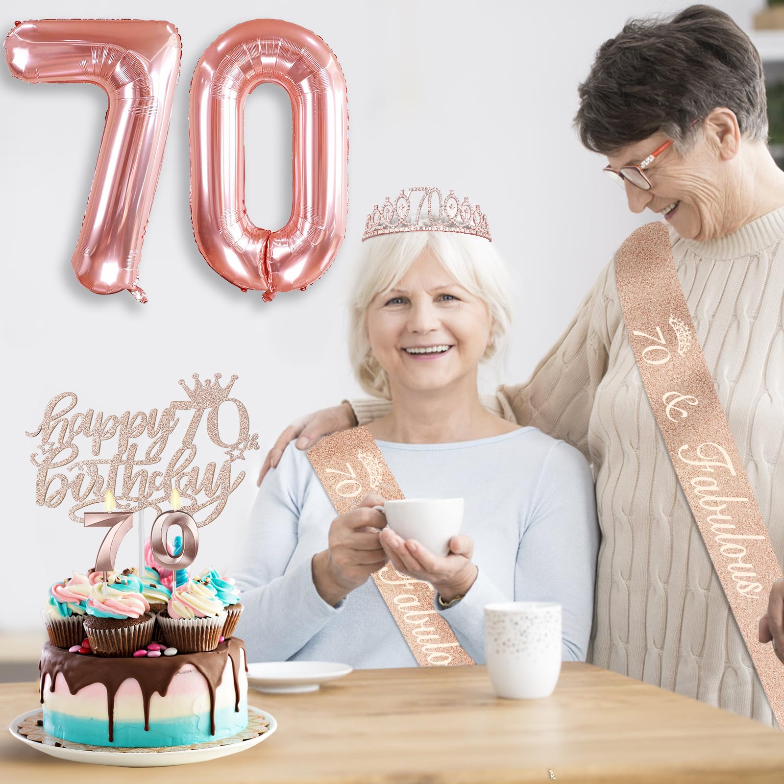 70Th Birthday Decorations For Women, Including 70Th Birthday Sash And Tiara, Birthday Cake Topper And Number 70 Candles, 70 Ball