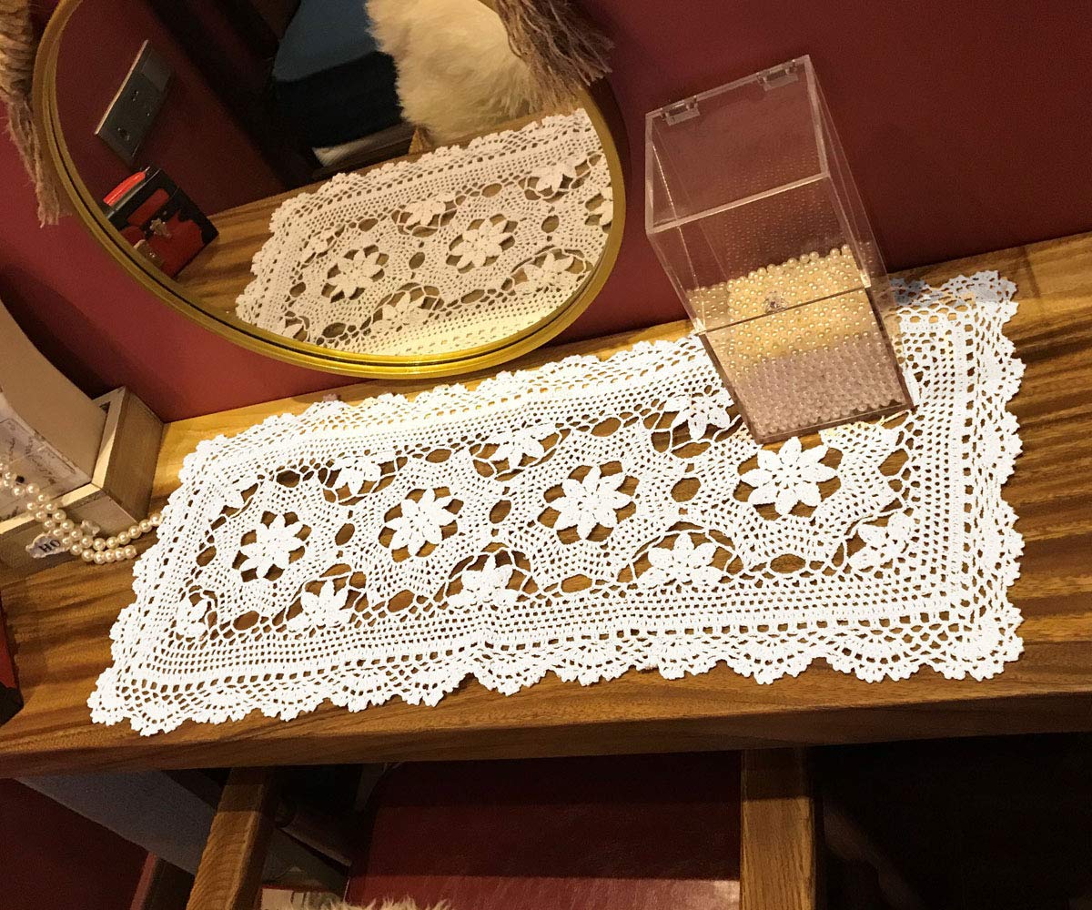 Janef White Handmade Crochet Cotton Table Runner Lace Doilies Doily Rectangle Dresser Scarves,16 By 35 Inches.