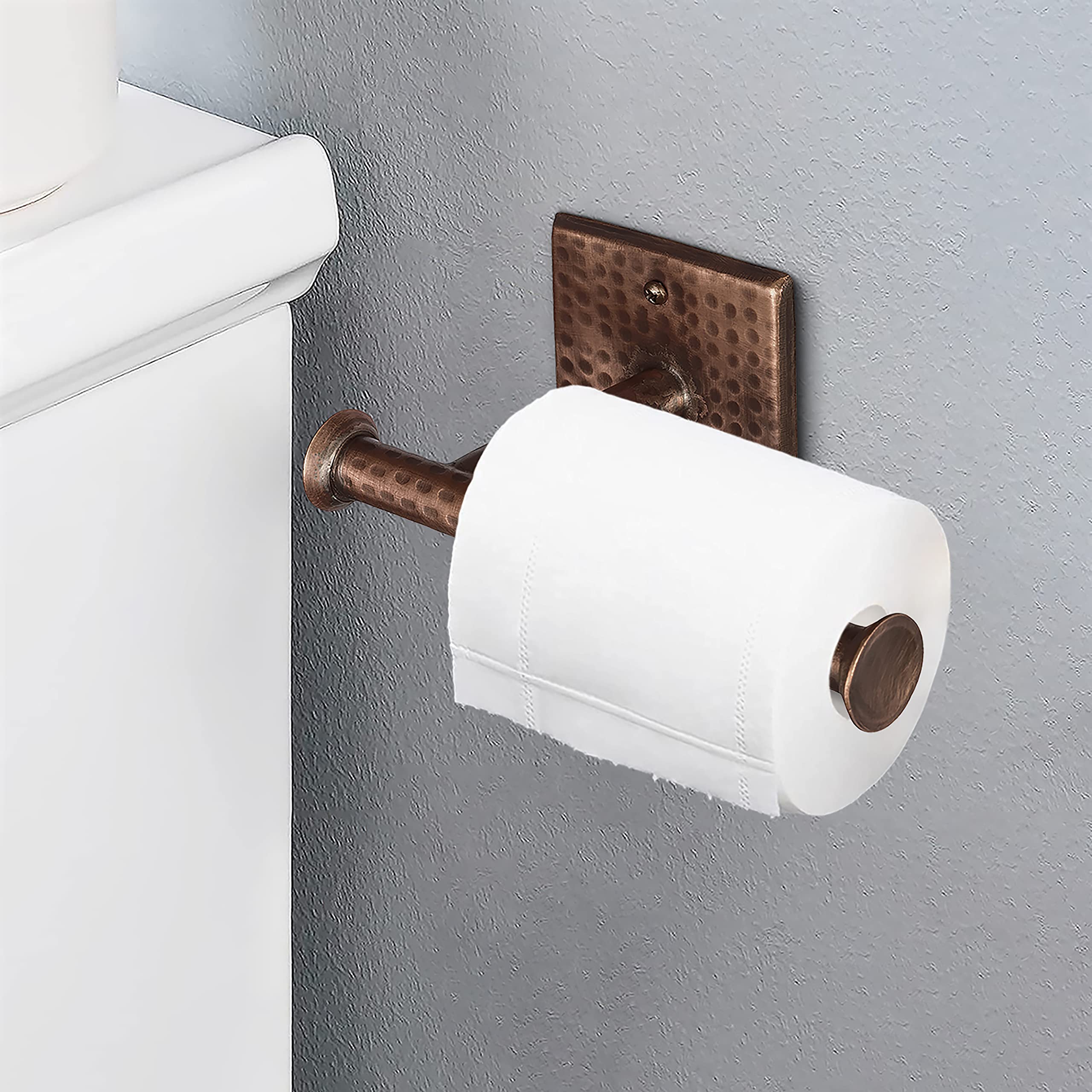 Monarch Abode 17088 Metal Toilet Paper Holder Storage  Holds  Dispenses  Mounting Included  Rust Resistant Hand Hammered Bathroom Hardware  Pure Copper
