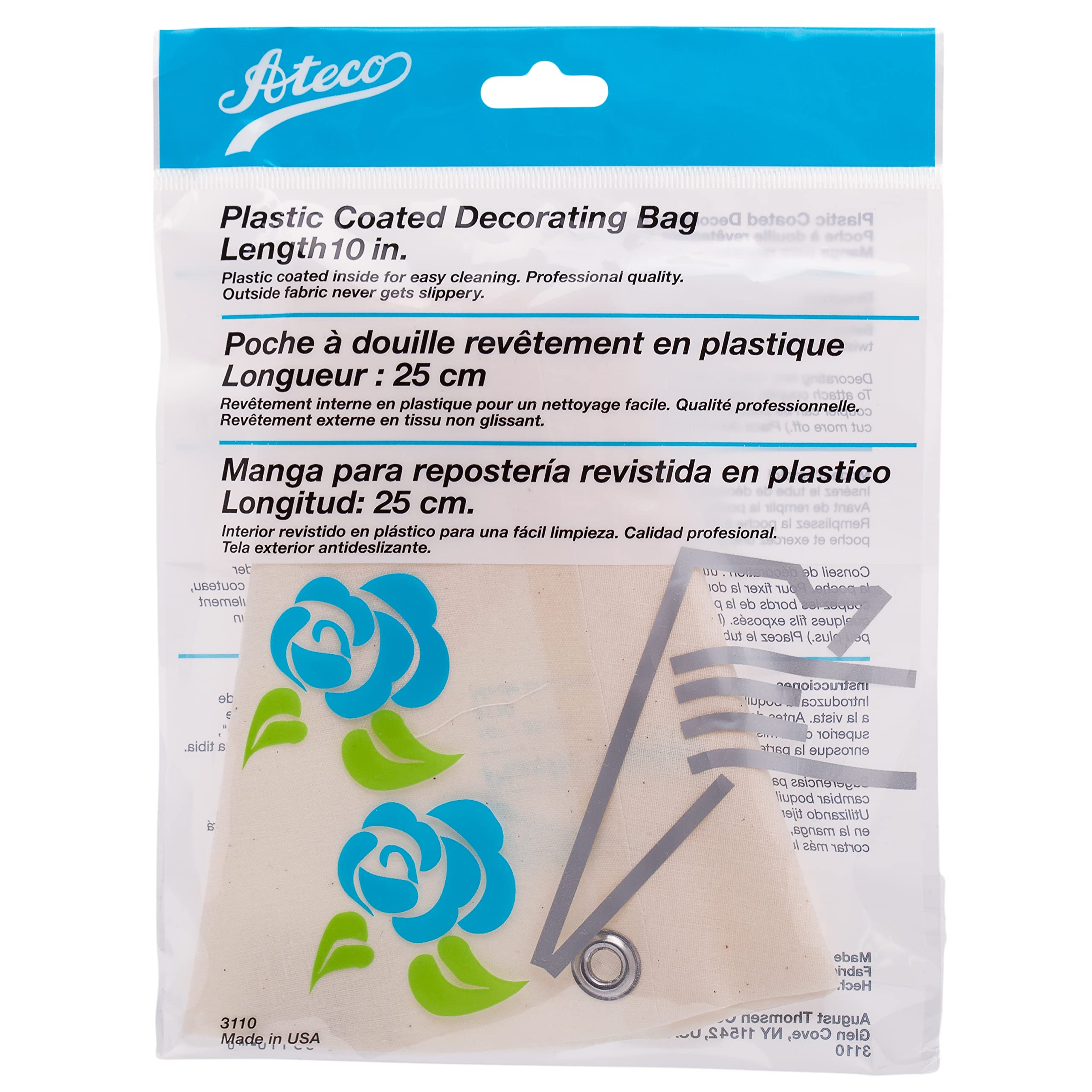 Ateco Plastic Coated Canvas Decorating Bag, 10-Inch, Reusable, Made In Usa, White