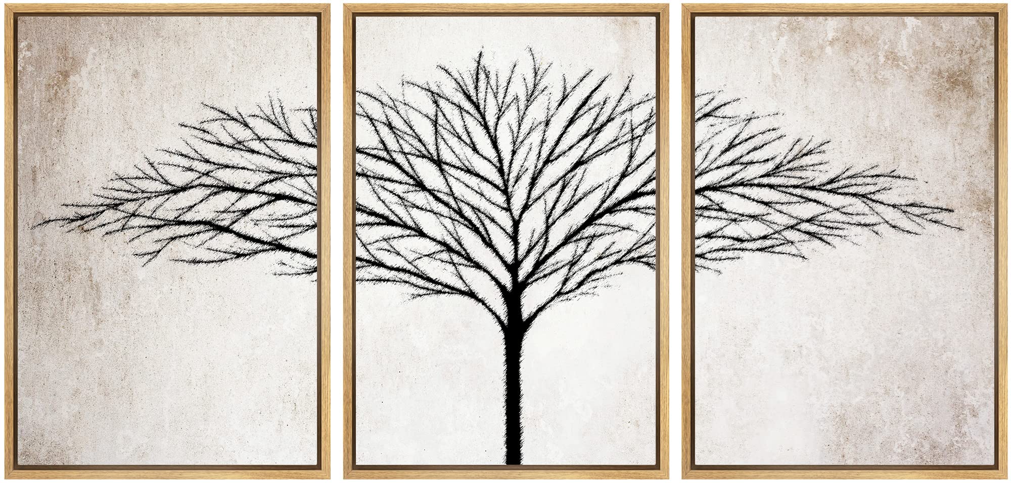 Signwin Framed Canvas Print Wall Art Set Grunge Tree Silhouette Wilderness Plants Illustrations Modern Art Farmhouse/Country Lan