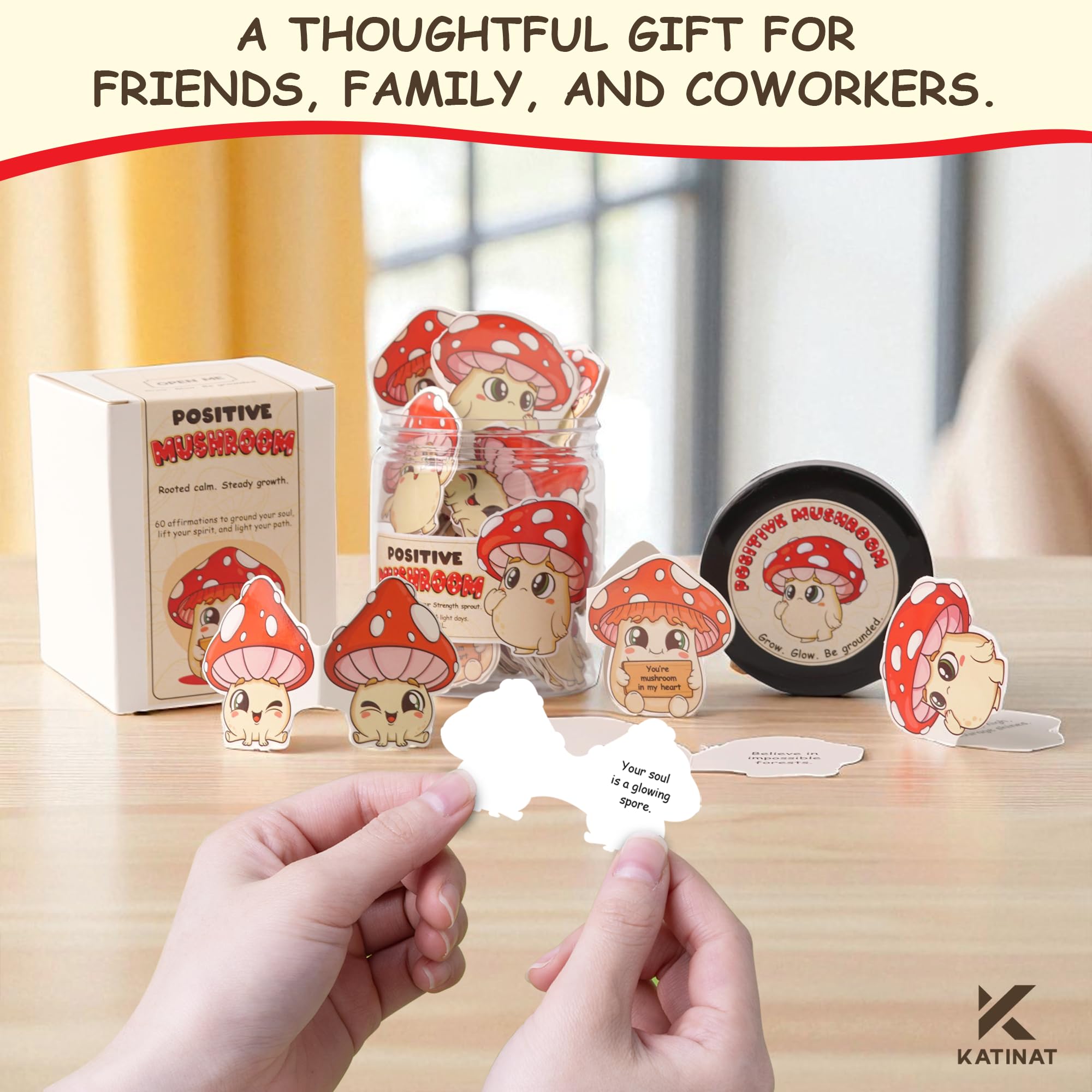 Mushroom Gifts for Women - 60 Positive Mushroom Jar, Daily Affirmation Cards For Womens, Girls - Emotional Support Mushroom - Bi