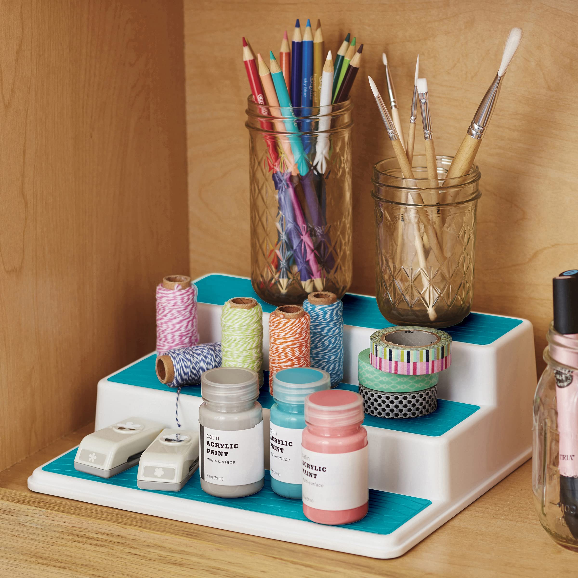 Copco 3-Tier Spice Organizer - 10-Inch Plastic Cabinet Shelf, Pagoda Blue, Model 5285507