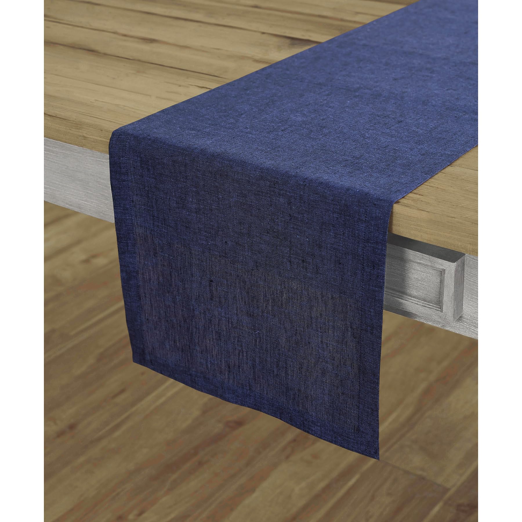 Solino Home Linen Table Runner 36 Inch - 100% Pure Linen Chambray Navy Table Runner 14 X 36 Inch - Machine Washable Dining Table