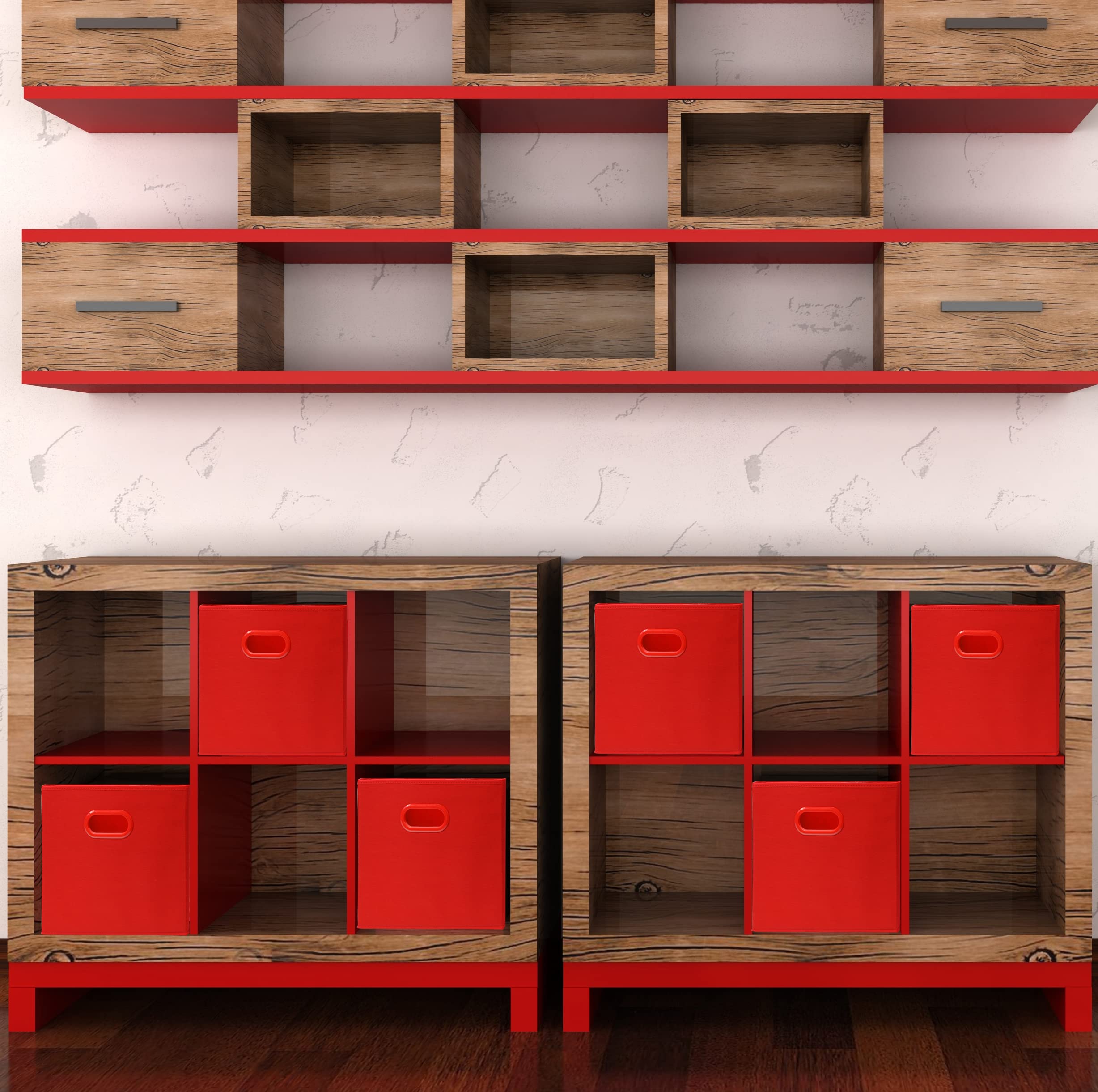 Simple Houseware Foldable Cube Storage Bin With Handle, Red - 6 Pack