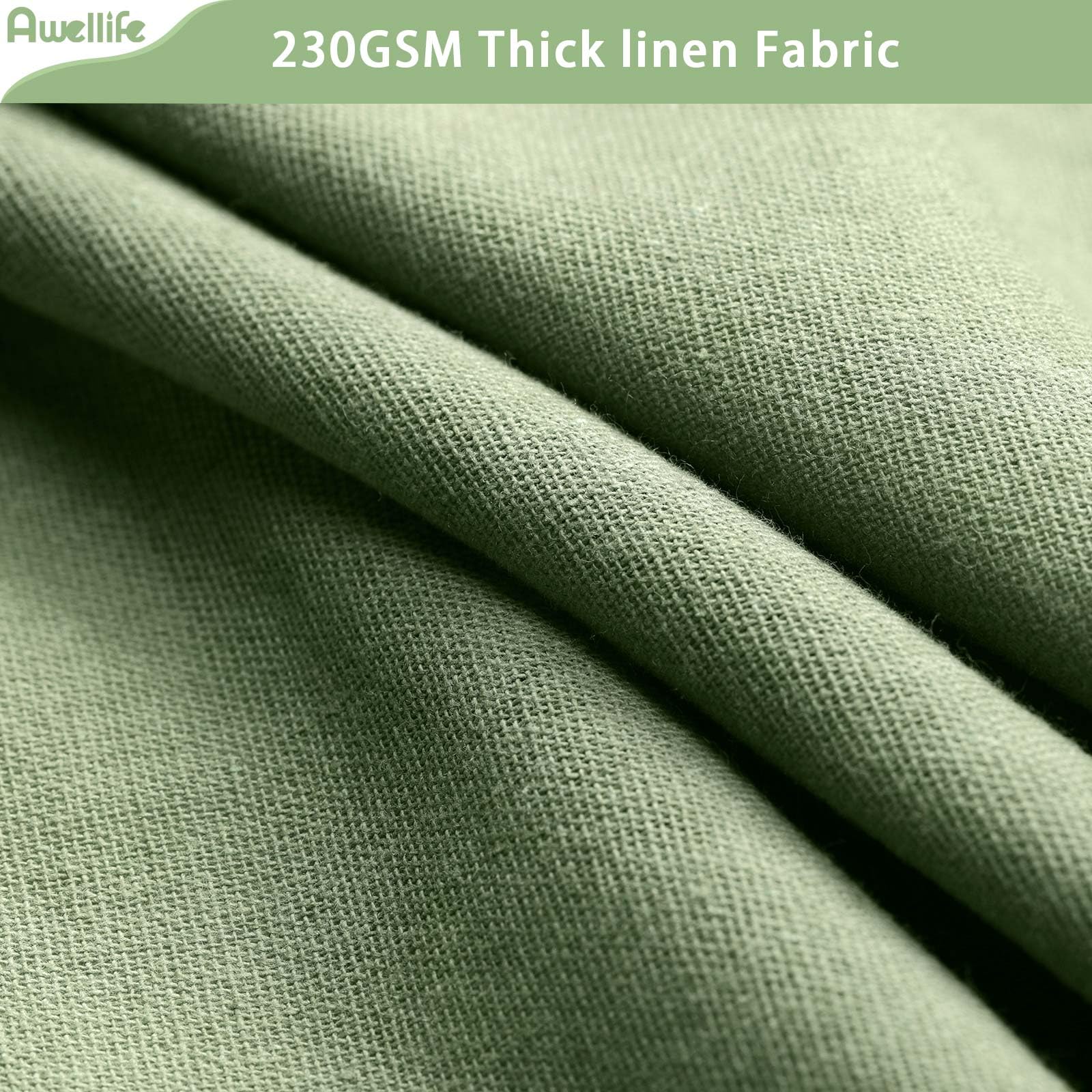 Awellife Sage Green Linen Shower Curtain For Bathroom Natural Cotton Cloth Fabric Farmhouse Boho Shower Curtain With 12 Hooks 72