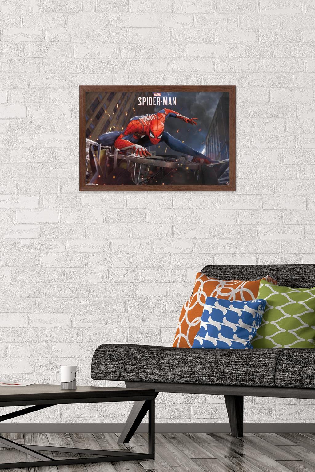 Trends International Marvel Comics - Spider-Man - Action Wall Poster, 14.725'' X 22.375'', Mahogany Framed Version