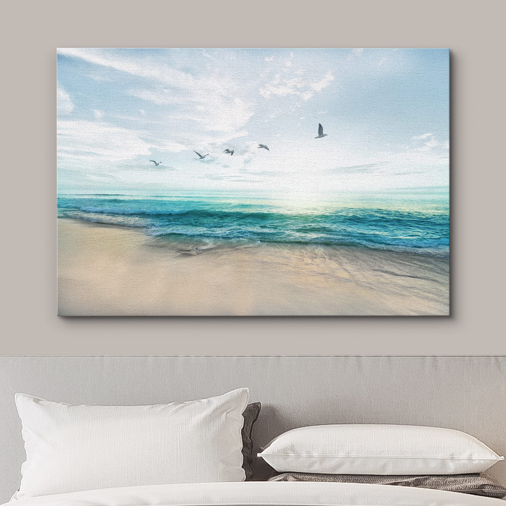 Wall26 Canvas Print Wall Art Peaceful Sunny Beach Day With Birds In Sky Nature Wilderness Photography Modern Art Rustic Scenic C