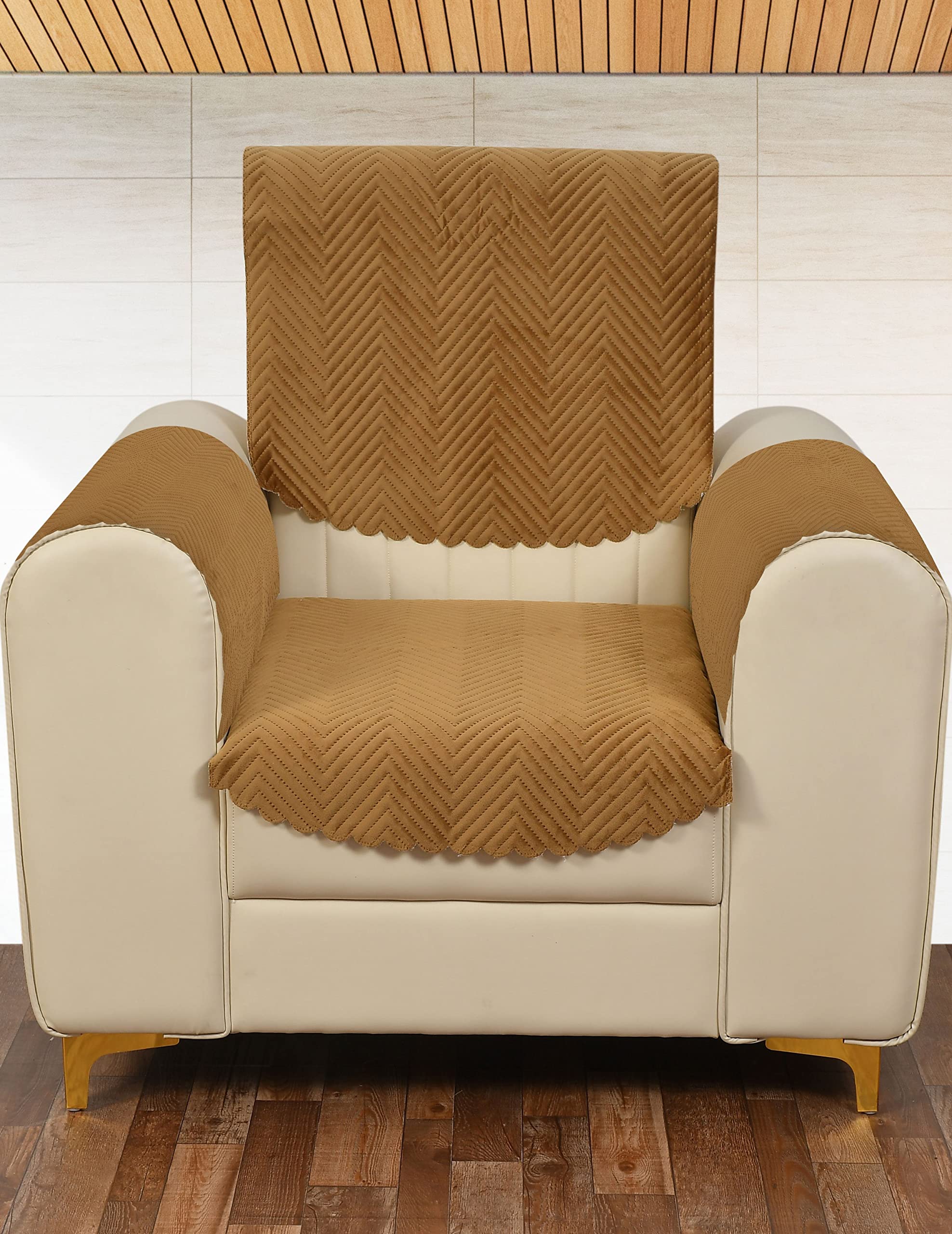 Yellow Weaves 1 Seater Quilted Sofa Chair Cover With Arm Cover, Seat & Back Cover, Color - Brown