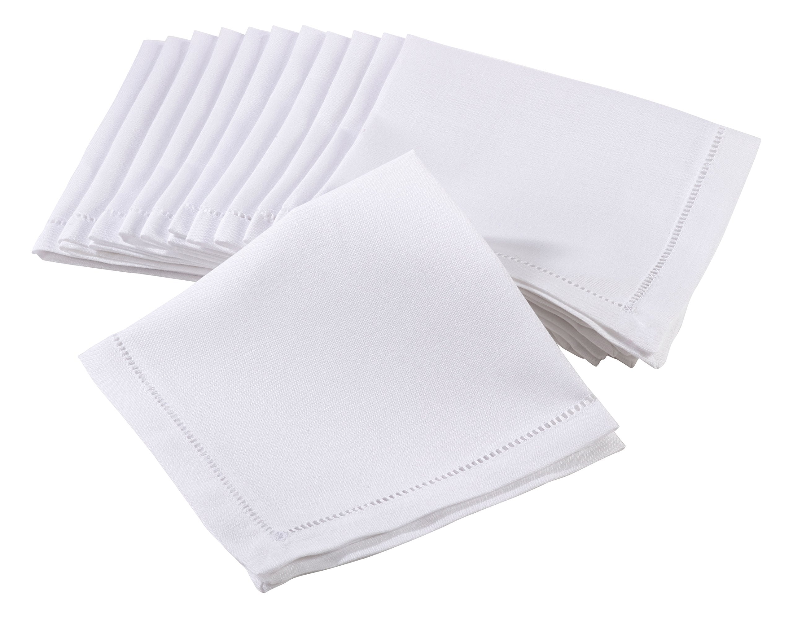 Saro Lifestyle Hemstitched Border Dinner Napkin (Set Of 12), White, 20''X20''
