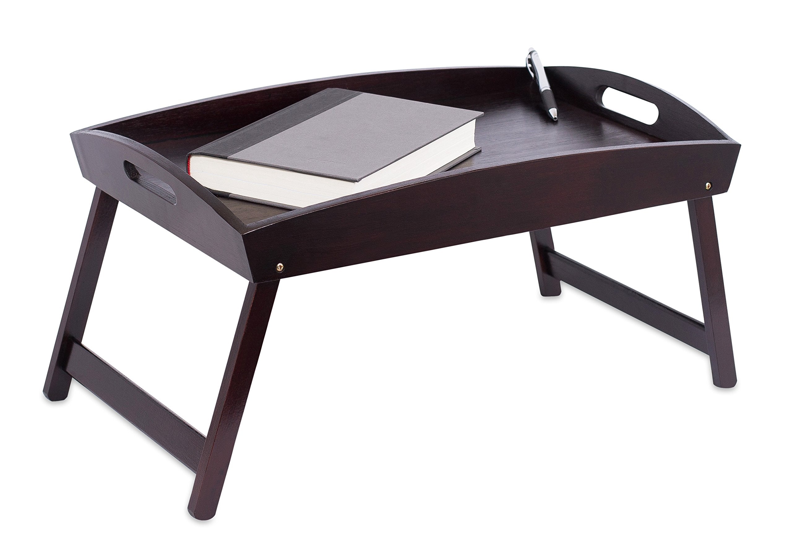 Birdrock Home Bamboo Bed Tray With Folding Legs - Rectangular Wood Table - Wooden Curved Sides Breakfast Serving Tray - Ideal Fo
