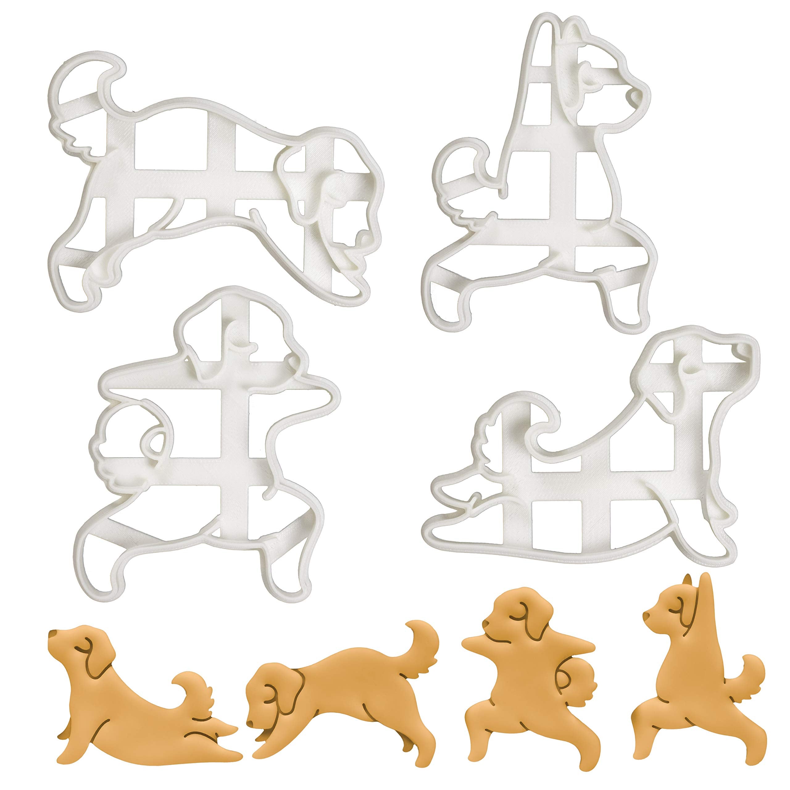Set Of 4 Yoga Dog Cookie Cutters (Designs: Warrior Pose 1, 2, Upward Facing, Downward Facing), 4 Pieces- Bakerlogy