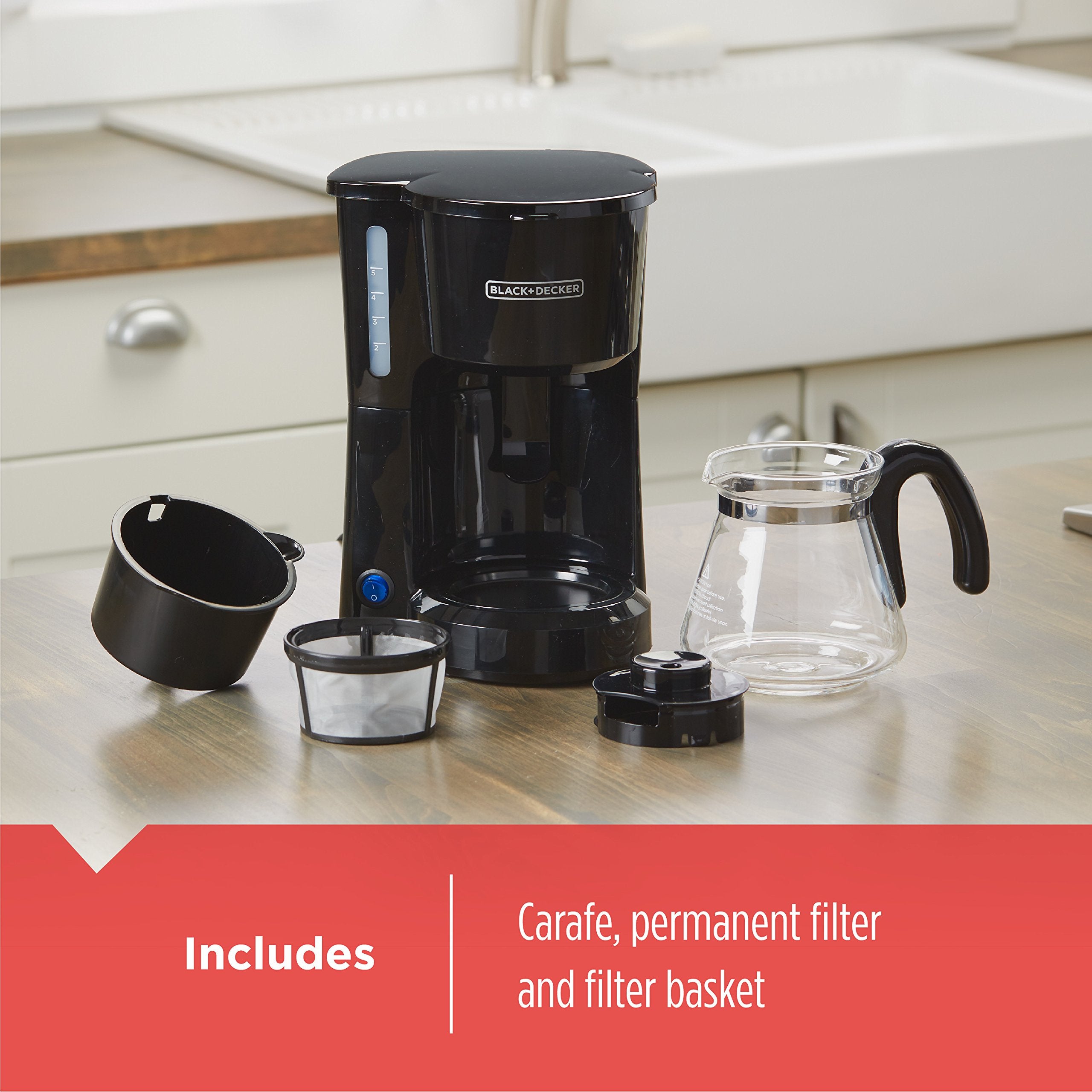 BLACK+DECKER CM0700BZ 4-in-1 Coffeemaker, 5-Cup, Black, Plastic