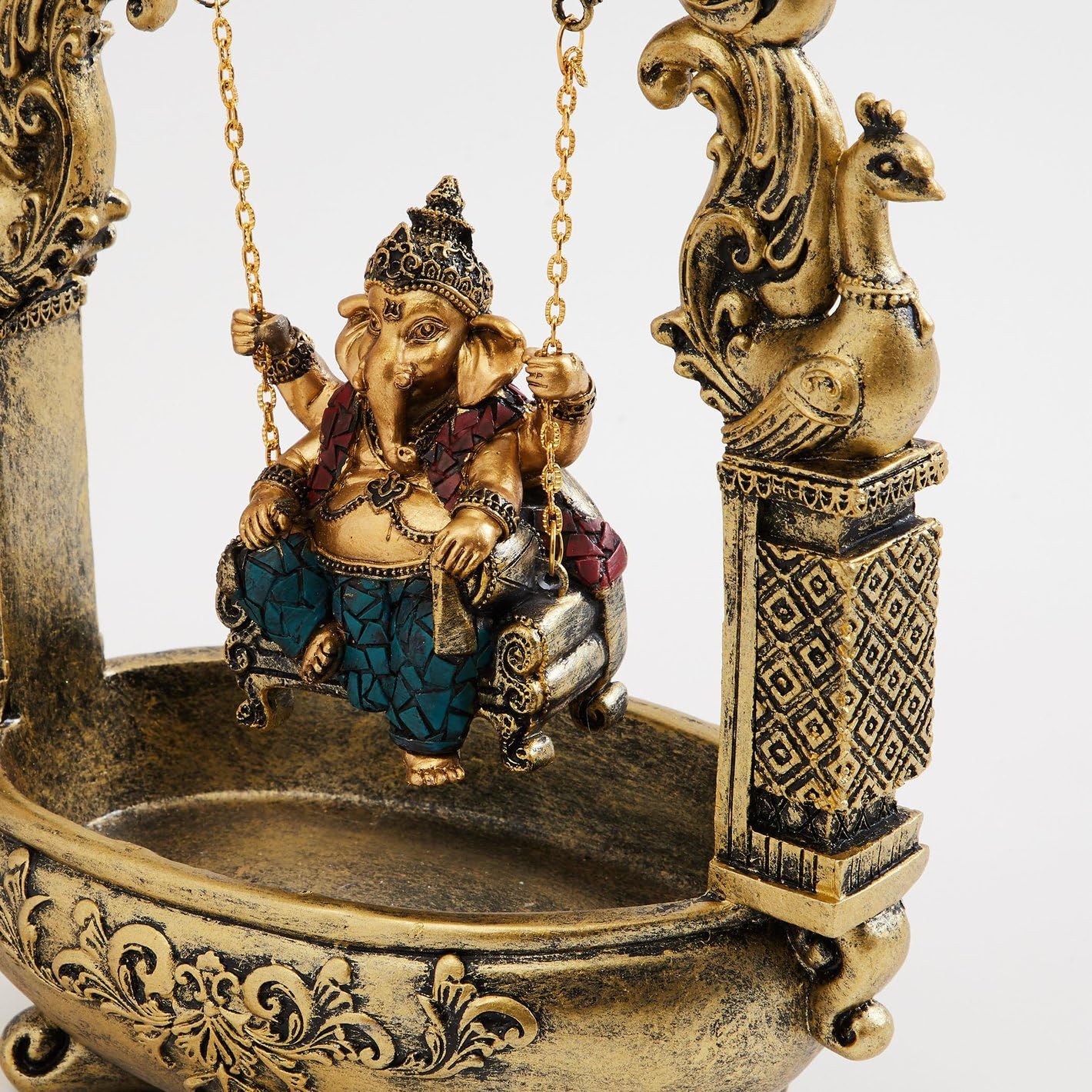 Karigaari India Lord Ganesha Murti On Jhula,Ganeshji Decorative Religious Showpiece For Home Decor, Pooja Room, Temple & House W
