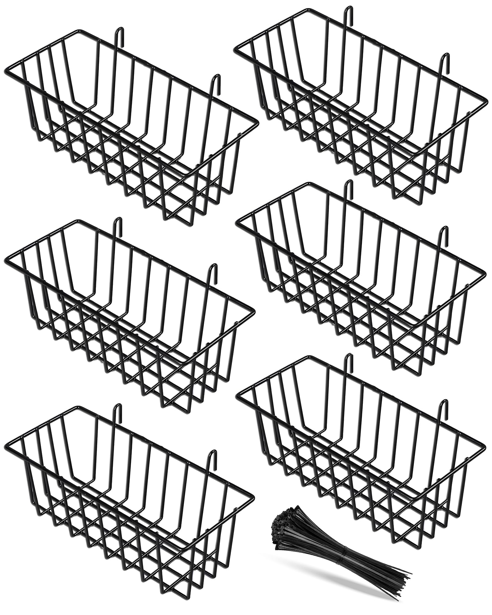 SEMPOMA 6 Pack Wire Baskets, Grid Wire Panel Hanging Wall Basket, Black