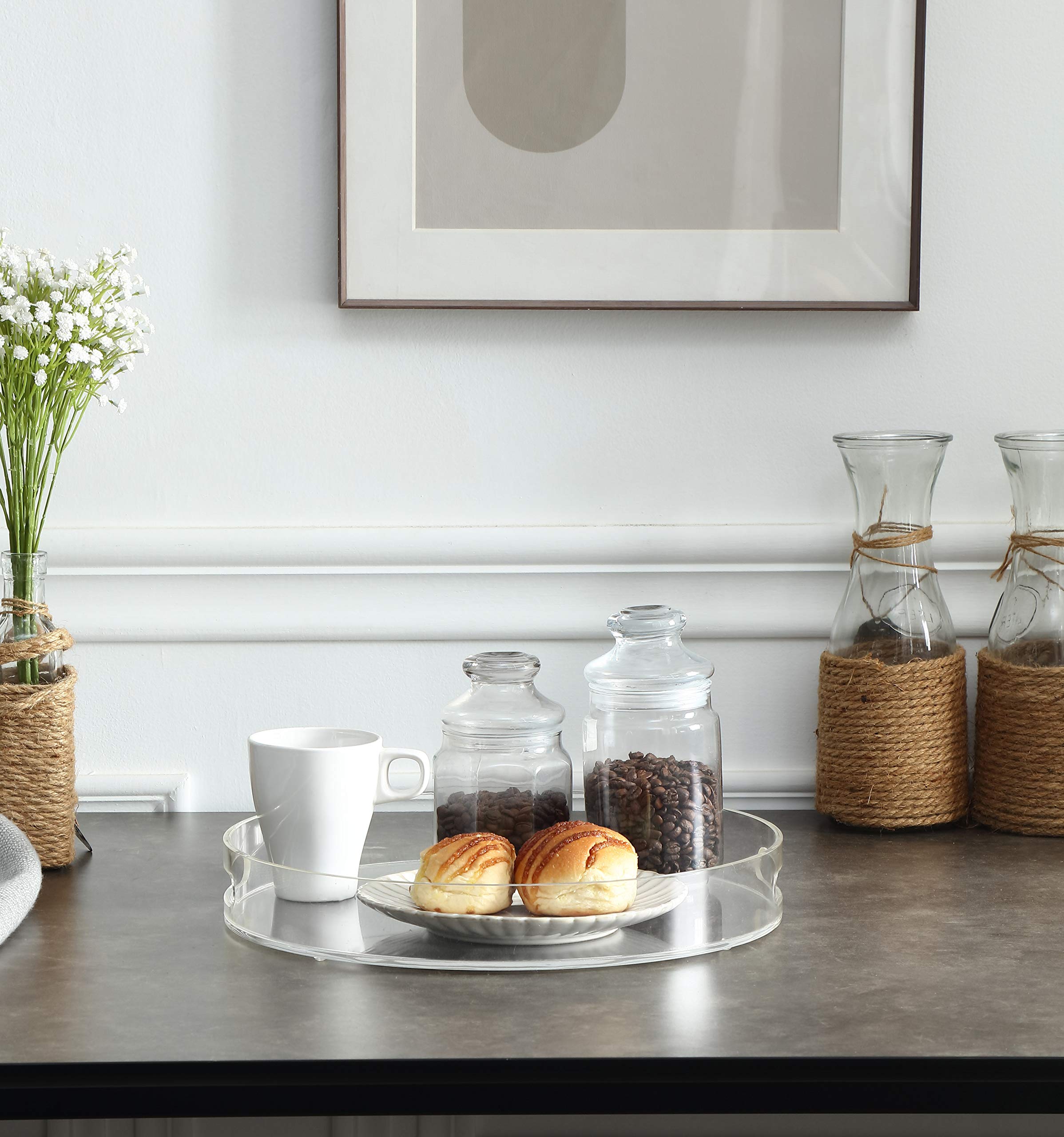 Artmaze Clear Sturdy Acrylic Round Tray With Handles,Spill Proof,For Kitchen (14 Inch)