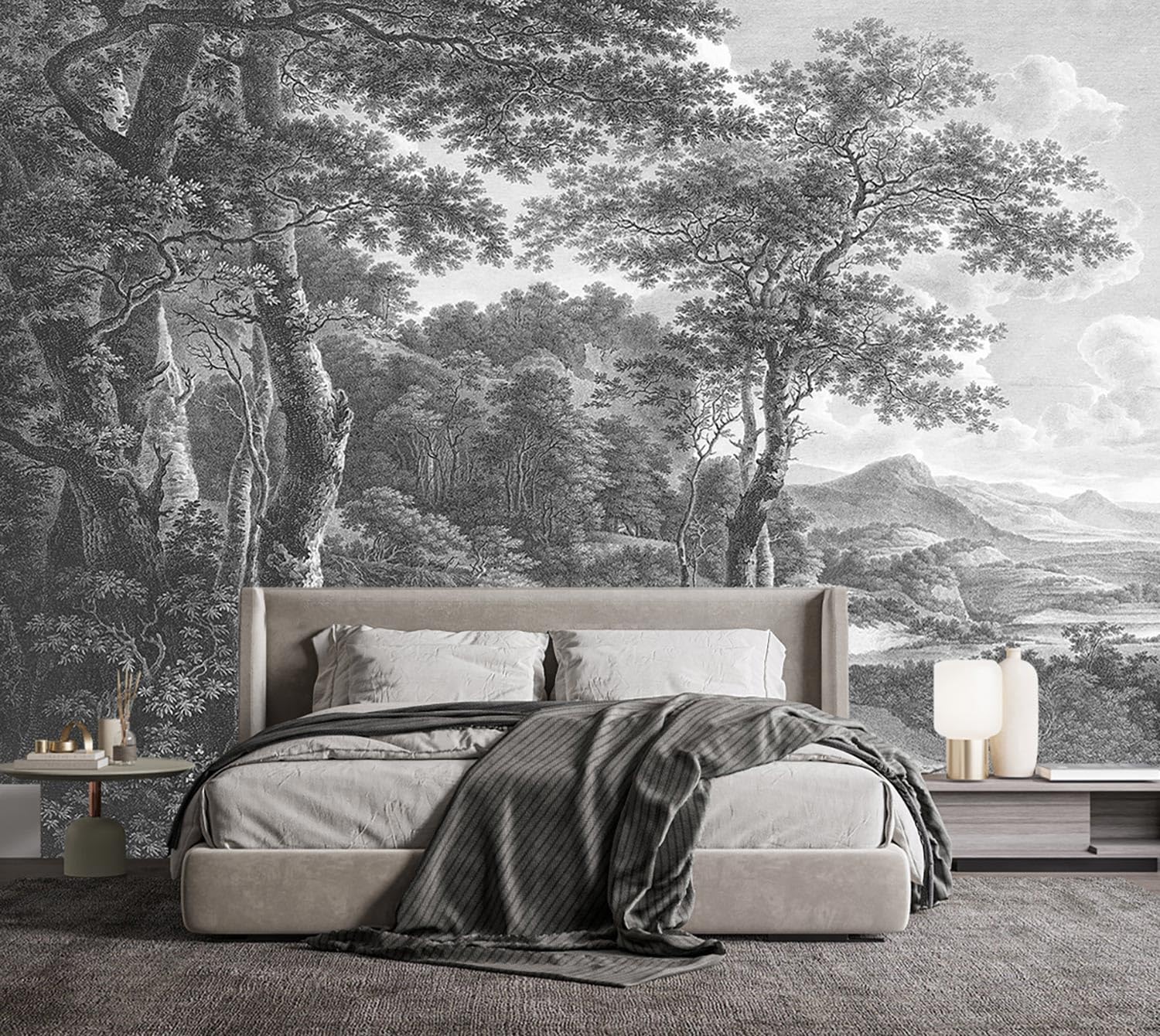 Yqwdmx -Vintage Forest Fabric Wallpaper Grey Tree Mural Living Room 140'' X 91'' (Not Peel And Stick)
