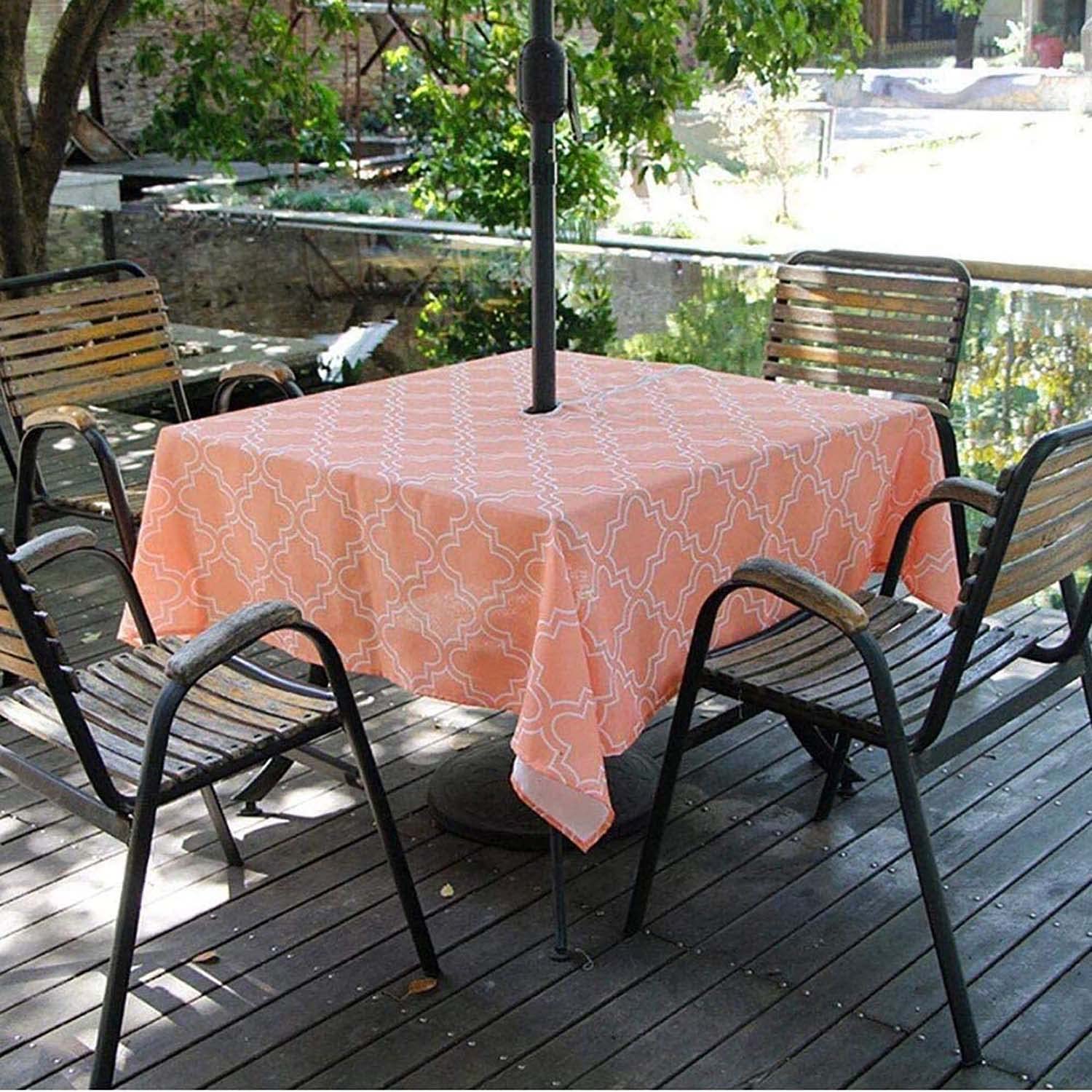 Melaluxe Spring/Summer Wrinkle-Free Waterproof Outdoor Tablecloth with Umbrella Hole and Zipper,60-Inch-by-102 Rectangle,Orange