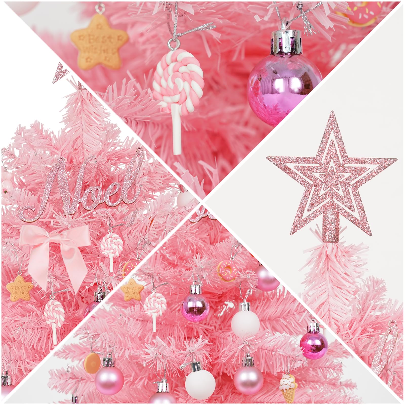 Wangchao Craft 20 Mini Pink Christmas Tree Table Top Artificial Xmas Tree Small Christmas Tree with Lights, Star Treetop and Bal