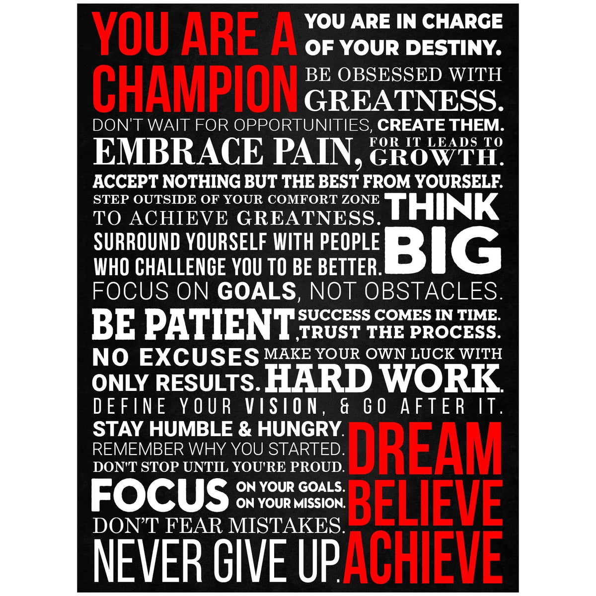 Honeykick A Champion'S Mantra Motivational Poster - 12 X 16 Inch Cardstock Print - Inspirational Wall Art D  Cor For Bedroom, Of