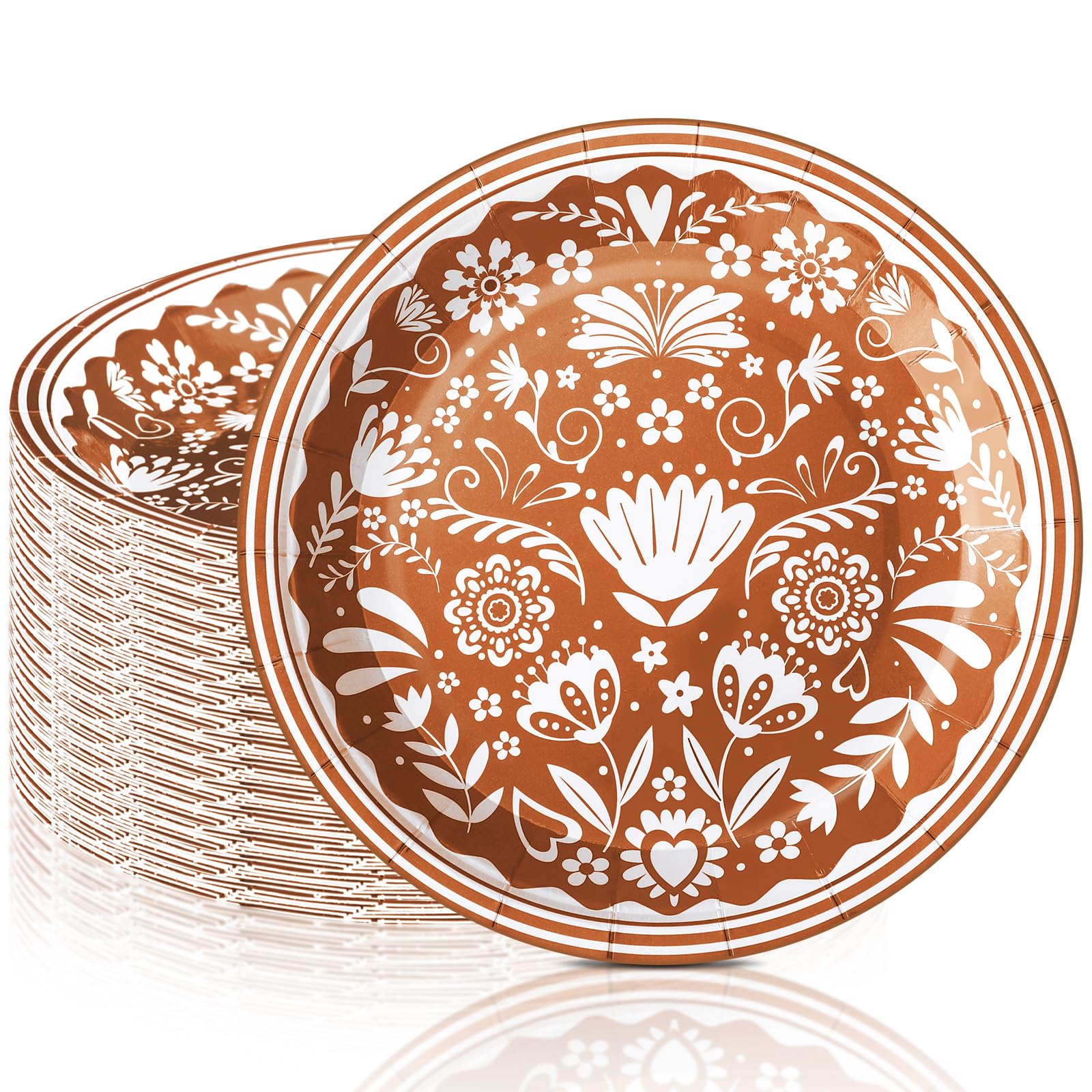 FillTouch 100 Pcs Platos De Barro Paper Plates 7 Inch Cielito Lindo Disposable Cake Dessert Dinner Plates for Mexican Cielito Li