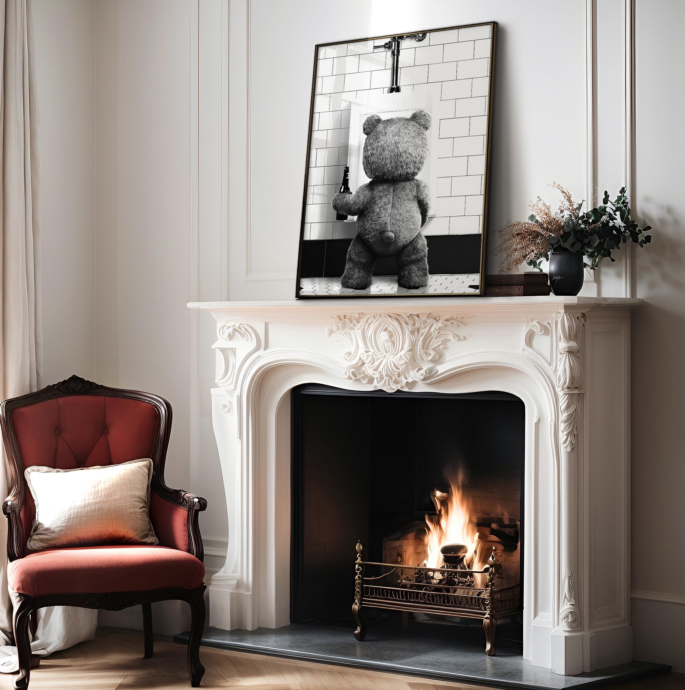 Poster Master Funny Teddy Bear Print - Humorous Gift for Men, Women, and Movie Fans - Black & White Wall Art for Bathroom, Restr