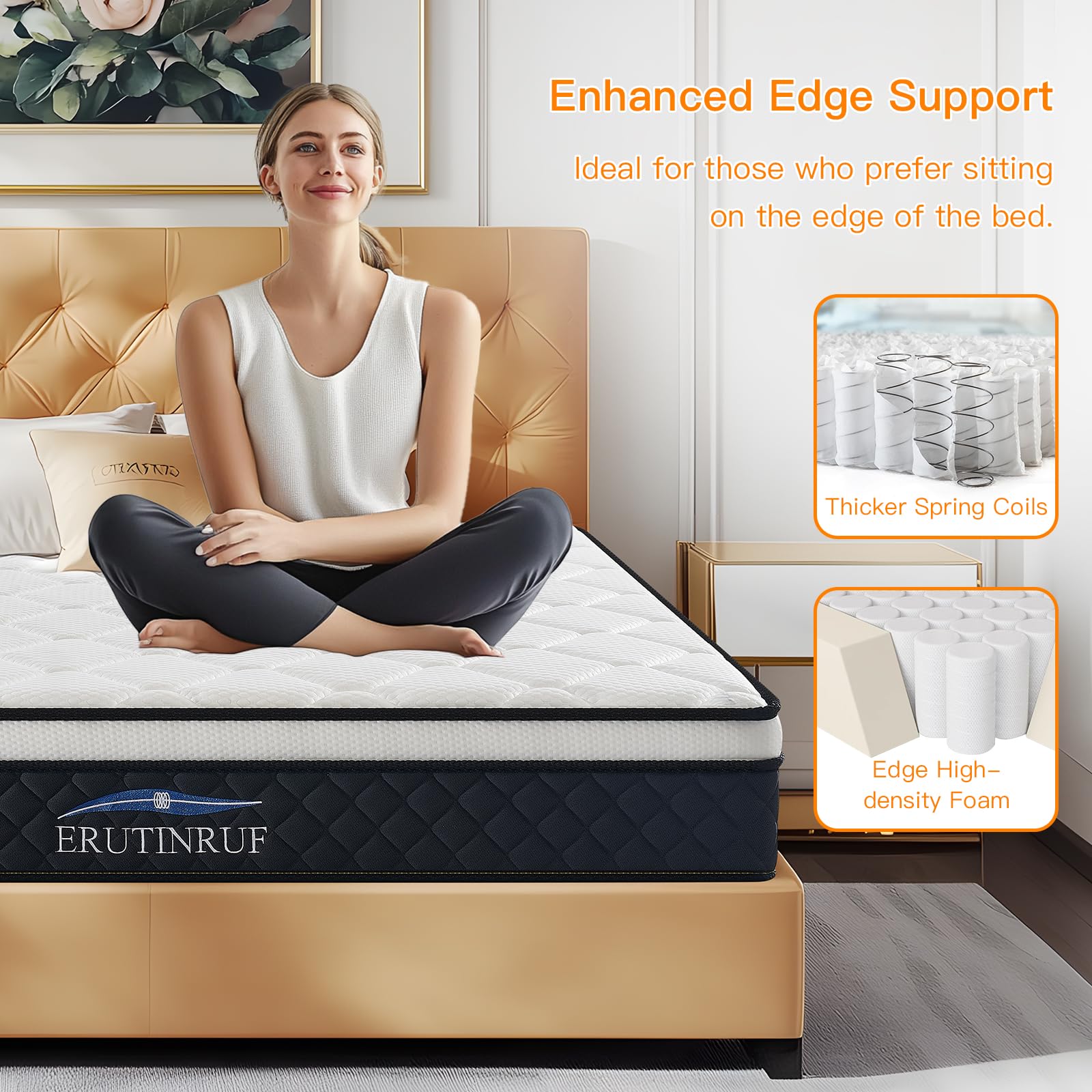 Erutinruf Queen Size Mattress, 10 Inch Queen Mattress, Pressure Relief Mattress In A Box, Memory Foam Hybrid Mattress With Indiv