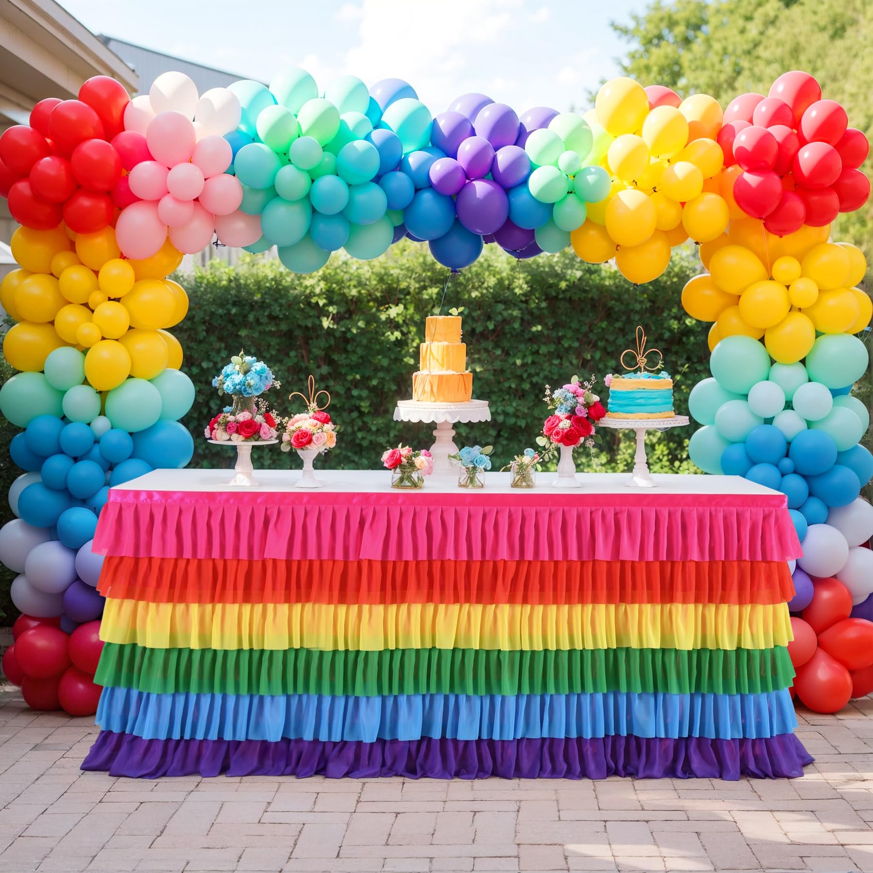 Besutolife Rainbow Table Skirt Tutu Unicorn Tablecloth For Rectangular Table Birthday Unicorn Party Christmas Decoration 9Ft