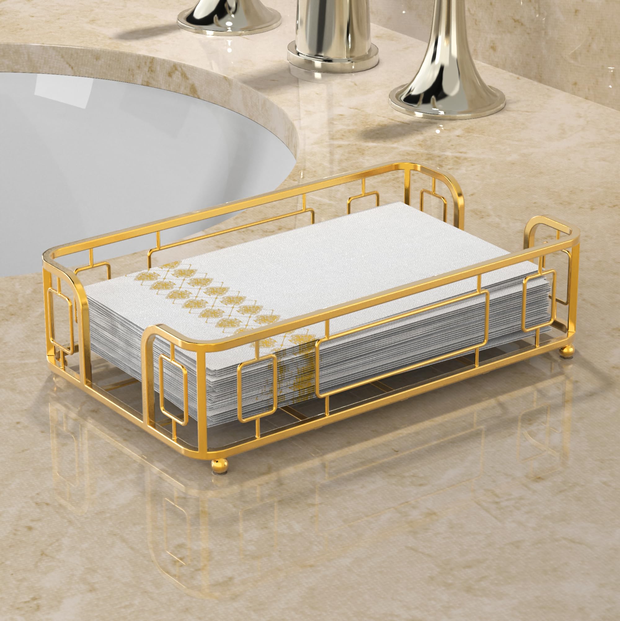 Levimetree Guest Napkin Tray - Gold Napkin Holder, Versatile Hand Towel Tray And Dispenser, Paper Towel Holder For Guest Bathroo