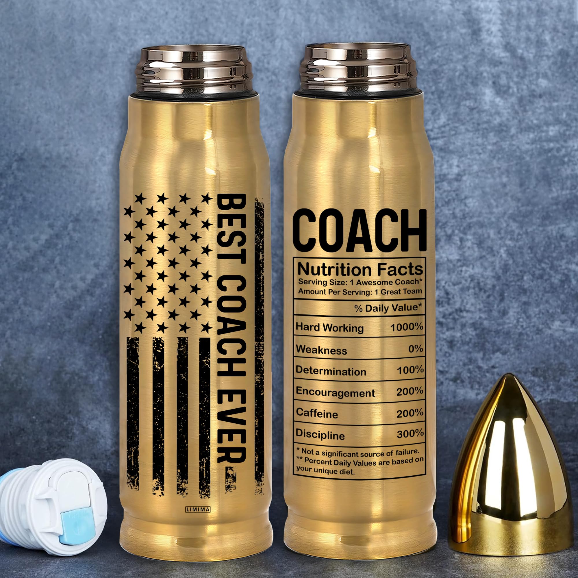 Limima Best Coach Ever Stainless Steel Tumbler - 17oz Vacuum Insulated Tumbler with Coach Nutrition Facts - Christmas, Birthday 